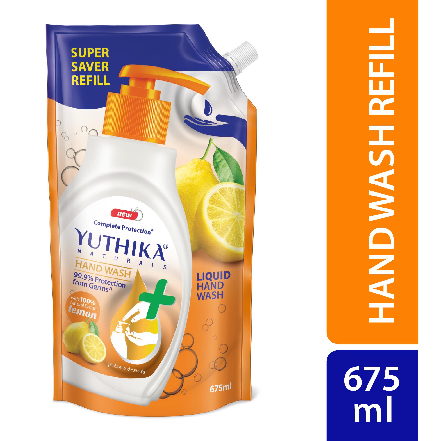 Yuthika Germ Protection Lemon Hand Wash Liquid Refill 675ML | Antibactirial Handwash With Ph Balanced Formula image 3