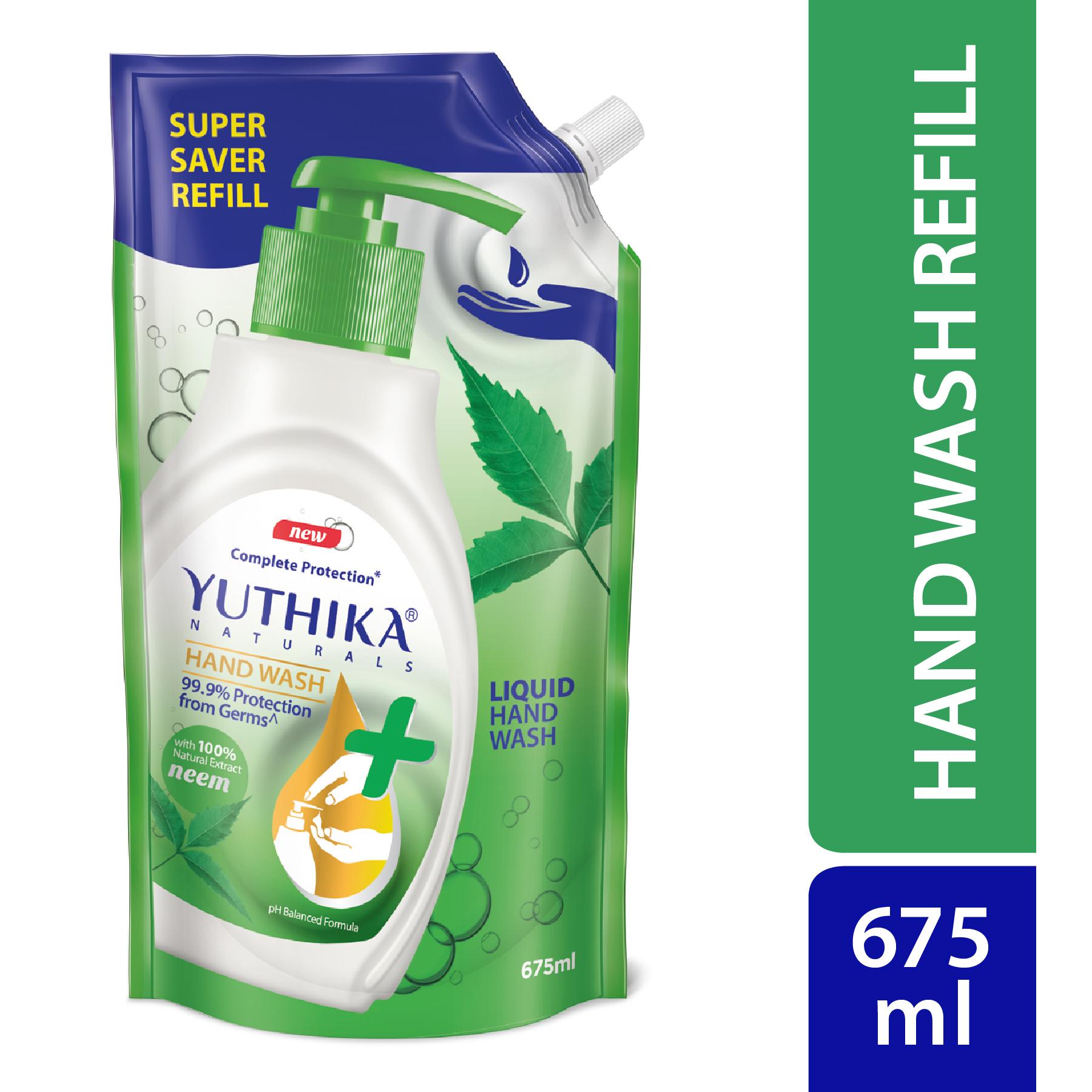 Yuthika Germ Protection Neem Hand Wash Liquid Refill 675ML | Antibactirial Handwash With Ph Balanced Formula image 3