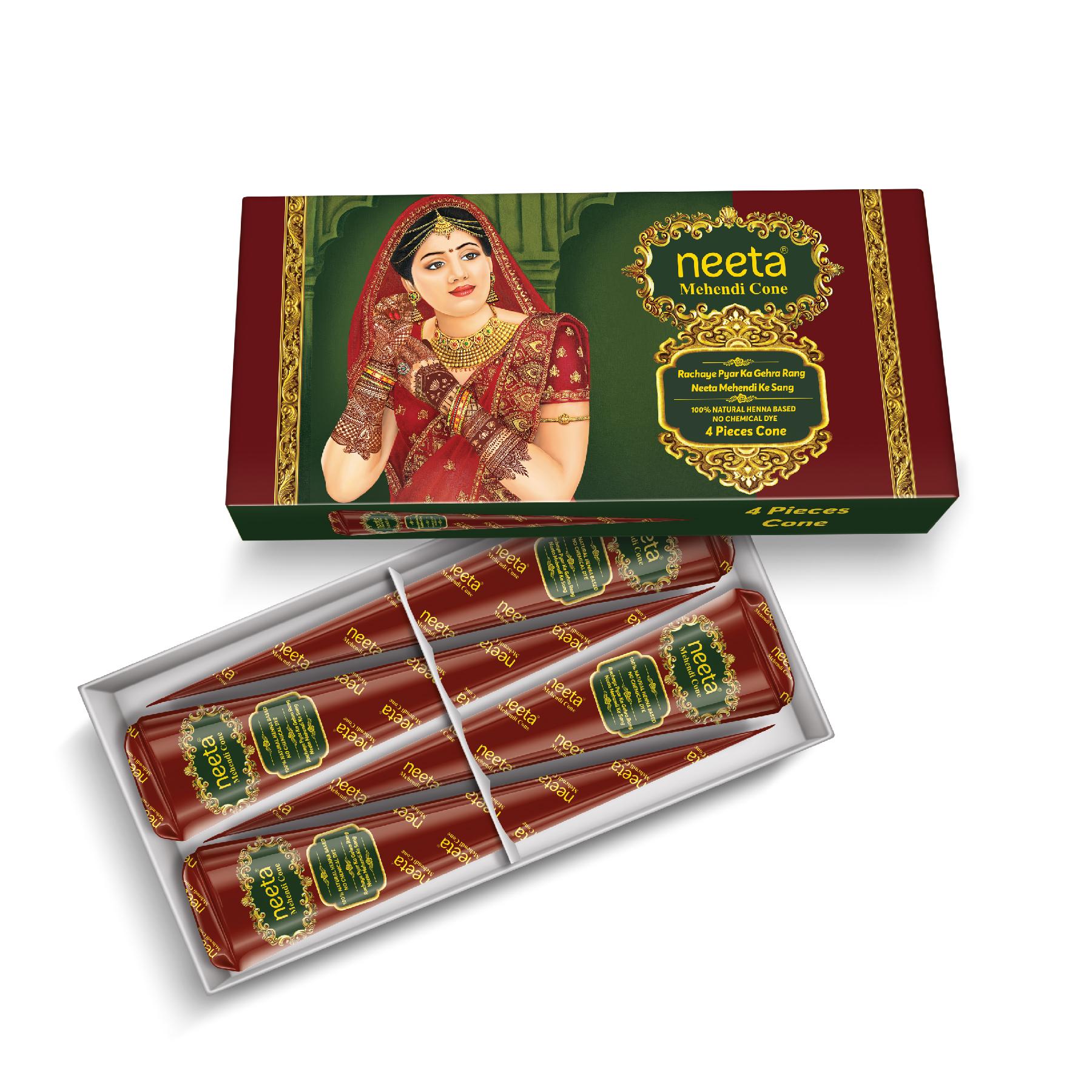 Neeta Mehendi Cone For Hand Design – Pack Of 3 (4 Henna Cones Each, 20G) For Bridal, Wedding & Dulhan Mehndi, Ready-to-use image 3