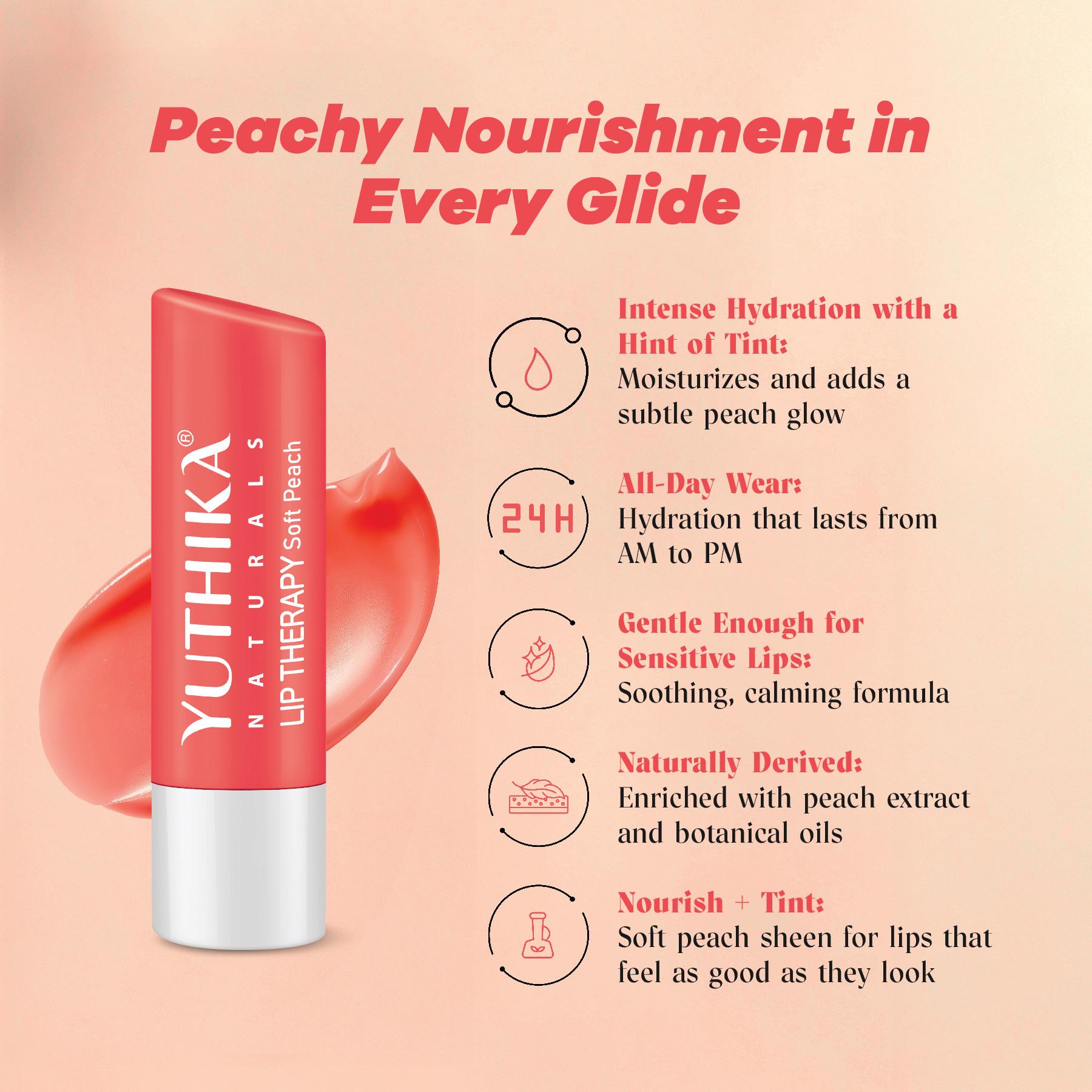 Yuthika Moisturizing Lip Balm – Soft Peach 4.8G | Repairs Dry, Damaged Lips With Natural Oils | Hydrated & Smooth Lips | Glossy Finish image 4