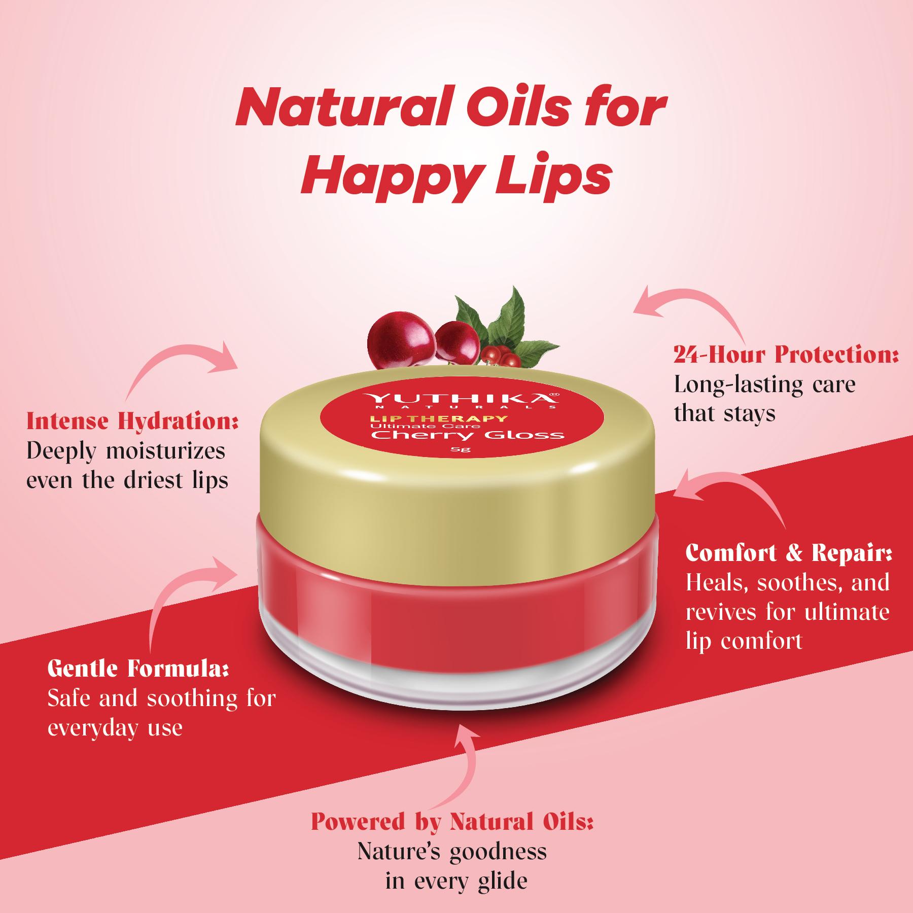 Yuthika Moisturizing Lip Balm – Cherry Gloss 5G | Cherry Shine | Repairs Dry, Damaged Lips With Natural Oils | Hydrated & Smooth Lips | Jar Pack image 4