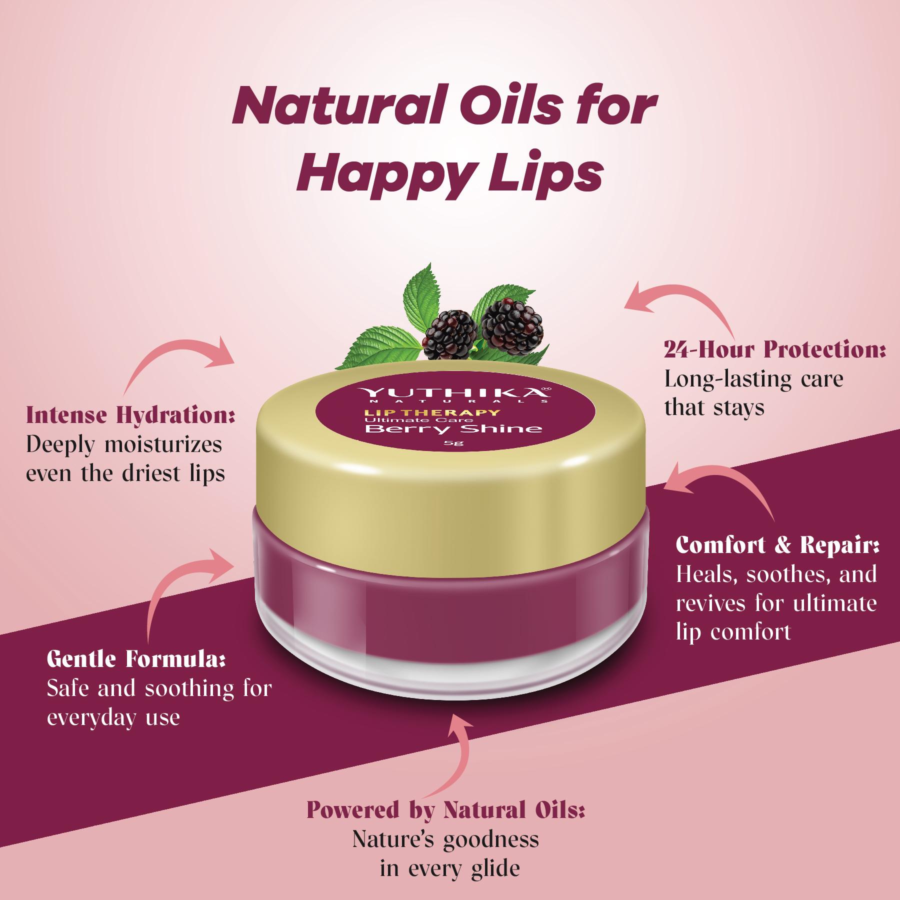Yuthika Moisturizing Lip Balm – Berry Shine 5G | Repairs Dry, Damaged Lips With Natural Oils | Hydrated & Smooth Lips | Jar Pack image 4