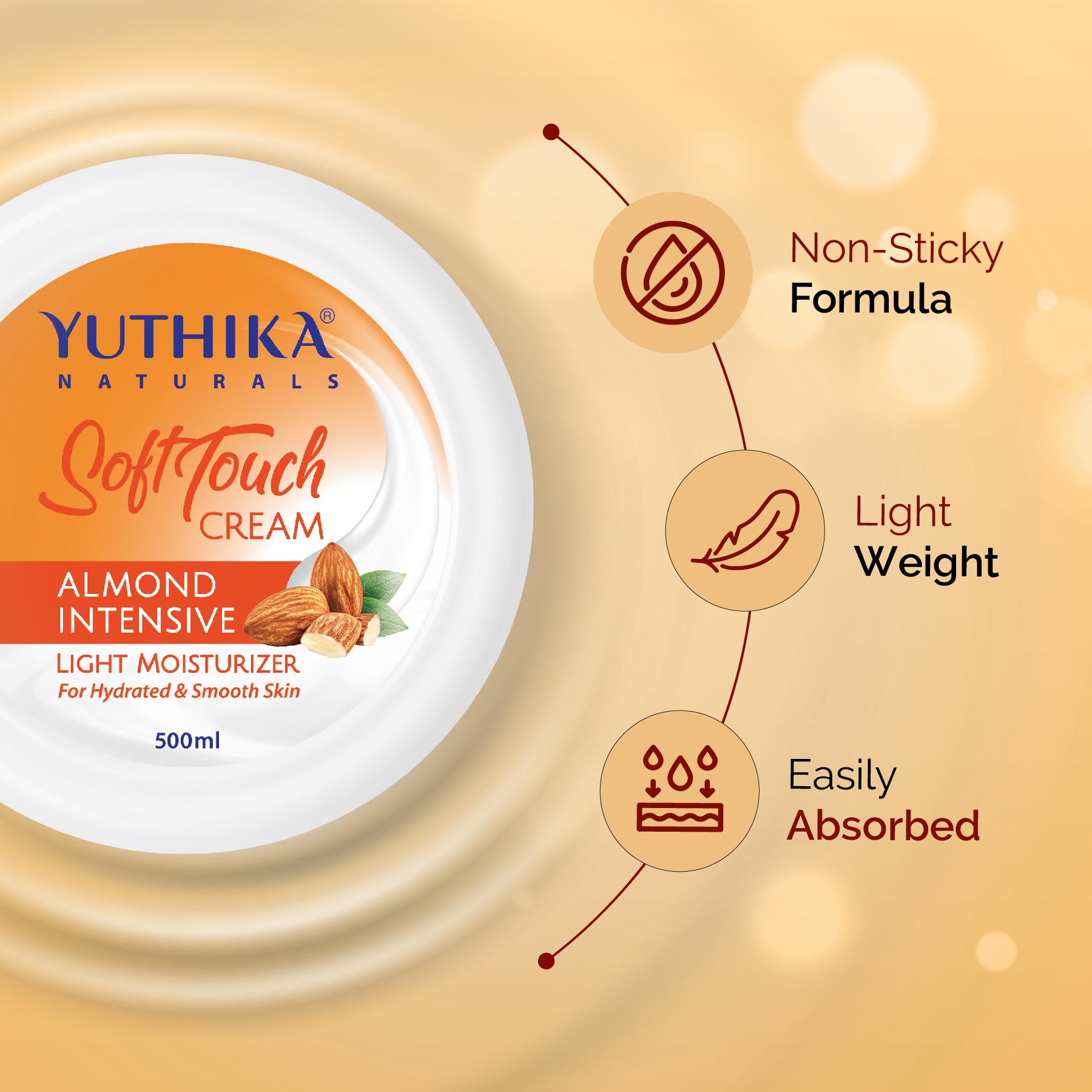 Yuthika Almond Intensive Light Moisturizer Cream 300ML | Non Sticky, Non Greasy, Instant Hydration, Deep Nourishment | For Face, Hand & Body | All Skin Types image 4
