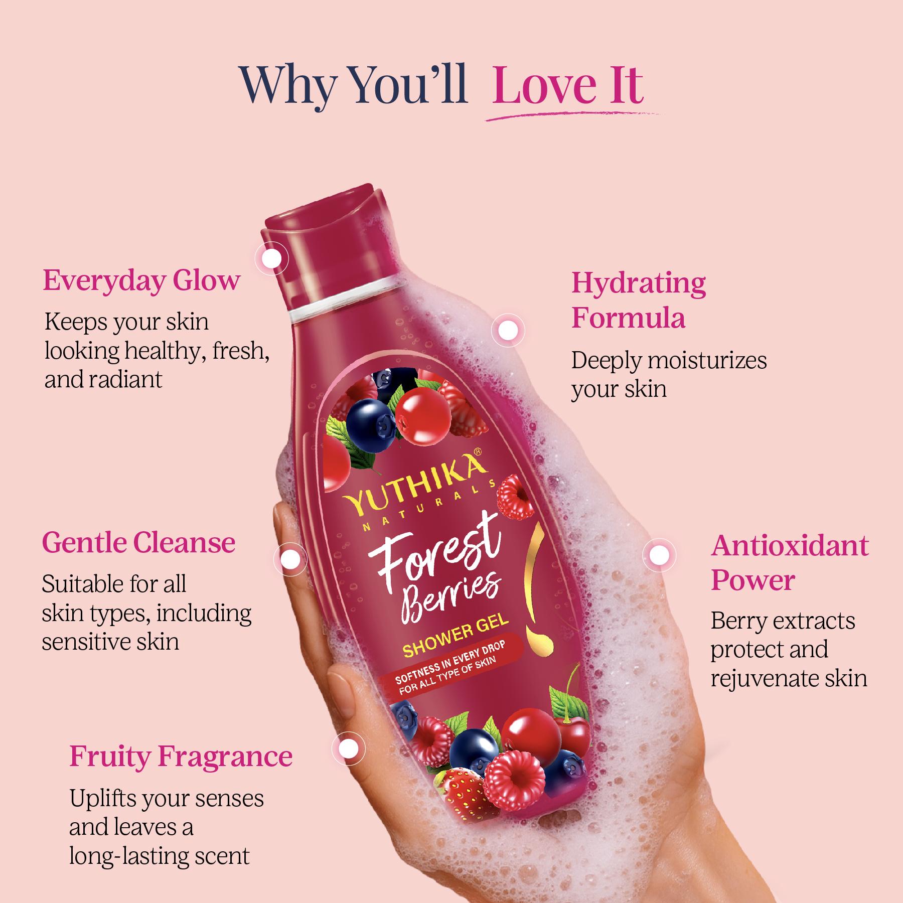 Yuthika Forest Berries Body Wash Shower Gel 250 Ml | Gentle Cleanser For Women & Men | Refreshing Fragrance | Suitable For All Skin Types | Daily Nourishing Bath Care image 4