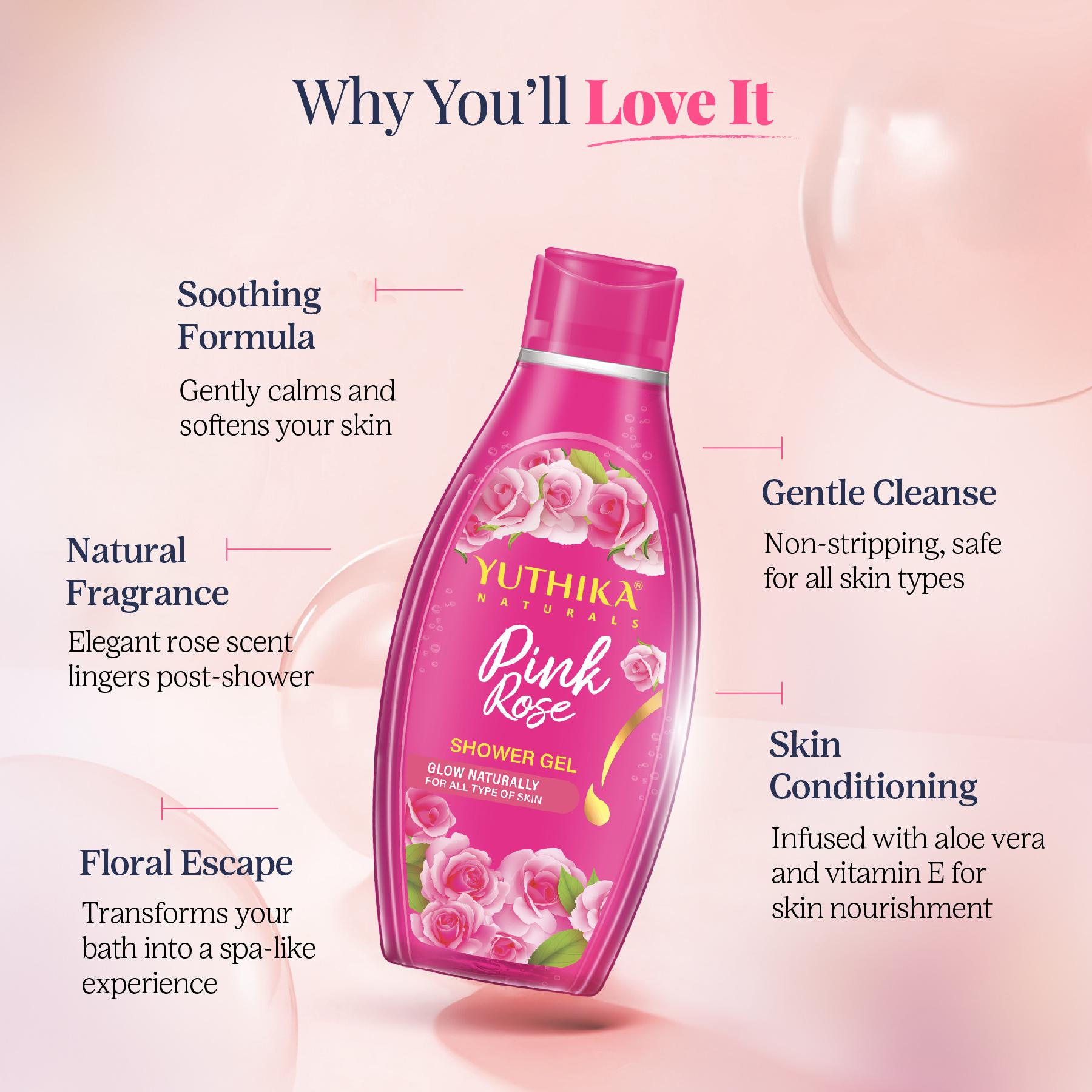 Yuthika Pink Rose Body Wash Shower Gel 250 Ml | Gentle Cleanser For Women & Men | Refreshing Fragrance | Suitable For All Skin Types | Daily Nourishing Bath Care image 4