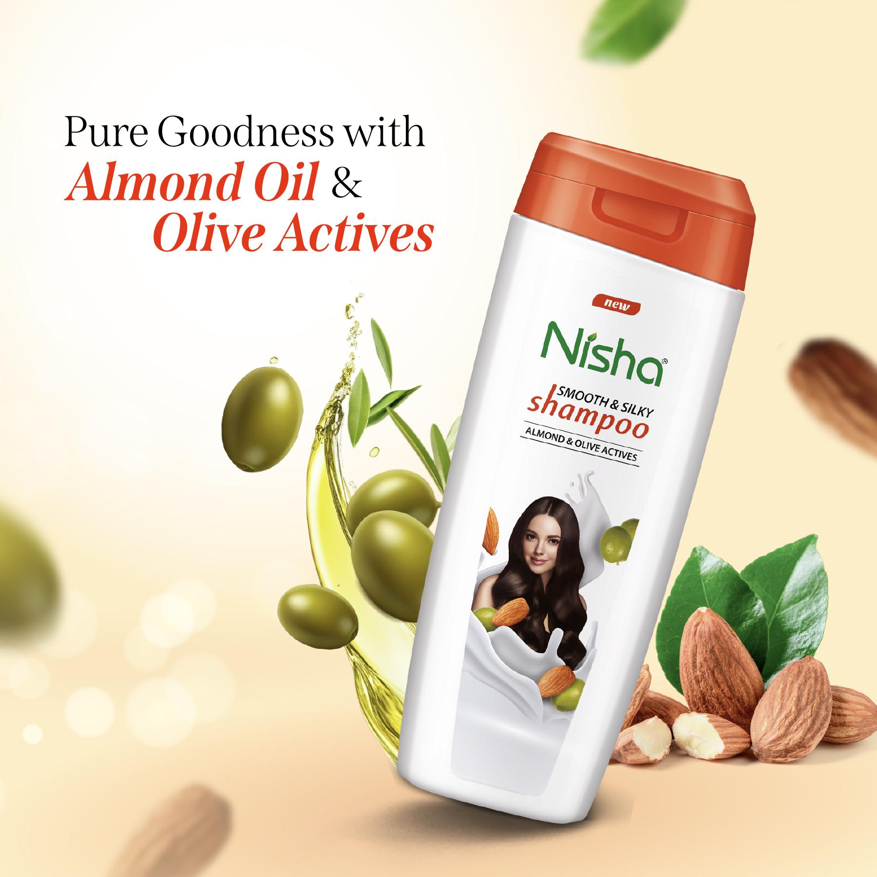 Nisha Almond And Olive Shampoo For Women & Men 340ML For Silky, Shiny And Smooth Hair, Prevents Damage & Split Ends, Deep Nourishment All Hair Types image 4