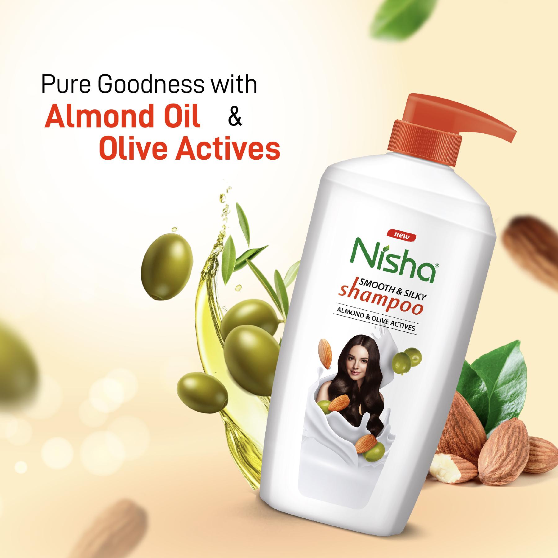 Nisha Almond And Olive Shampoo For Women & Men 650ML For Silky, Shiny And Smooth Hair, Prevents Damage & Split Ends, Deep Nourishment All Hair Types image 4