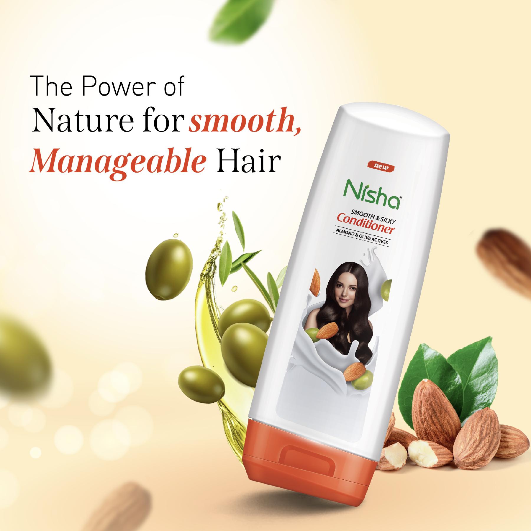 Nisha Conditioner For Women, Almond & Olive Active, Hair Conditioner For Dry And Frizzy Hair, Smooth & Silky Look, 180 Ml Bottle image 4