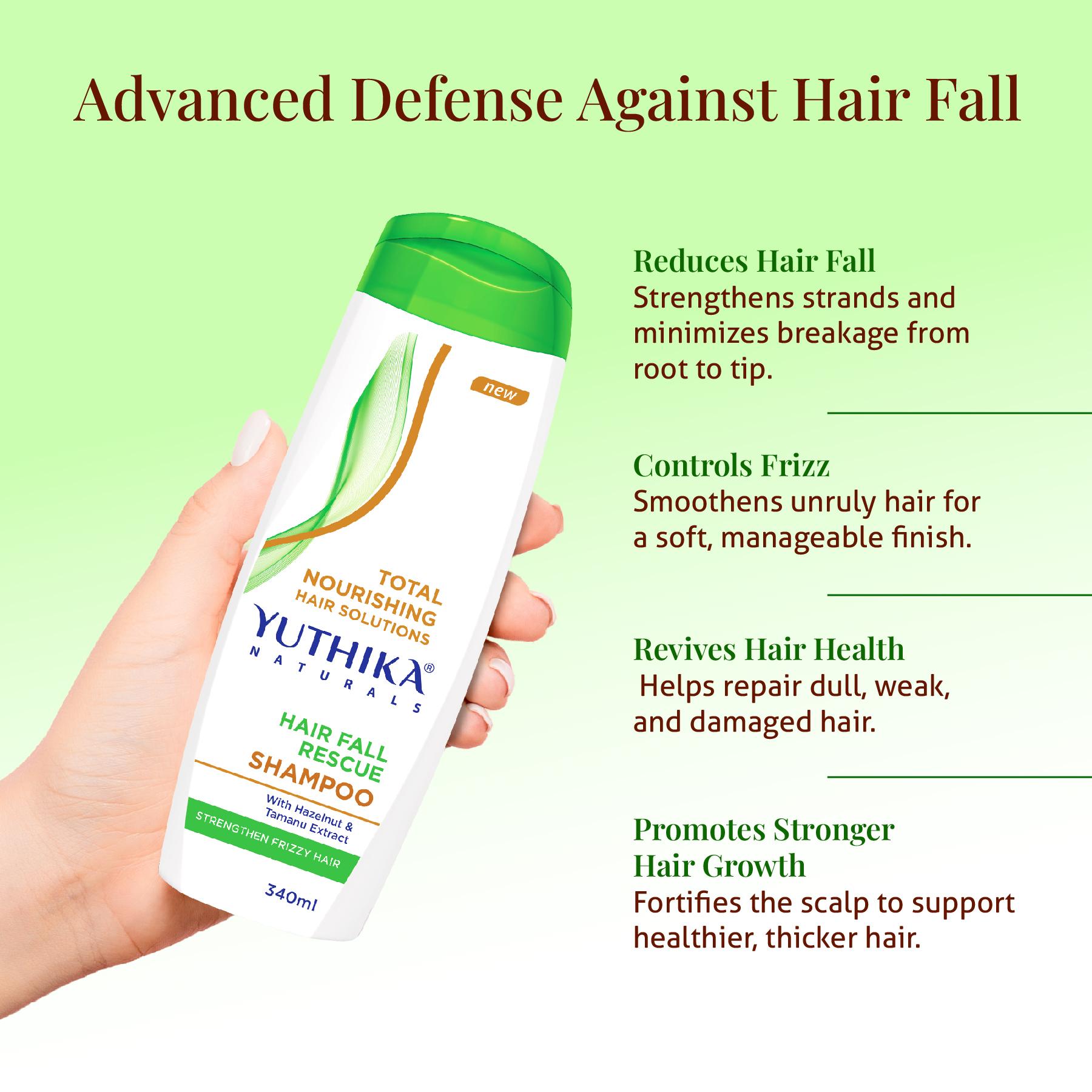 Yuthika Hair Fall Rescue Shampoo For Women & Men 340ML | Anti Hair Fall Shampoo | Strengthens Frizzy Hair | Enriched With Hazelnut & Tamanu Extracts image 4