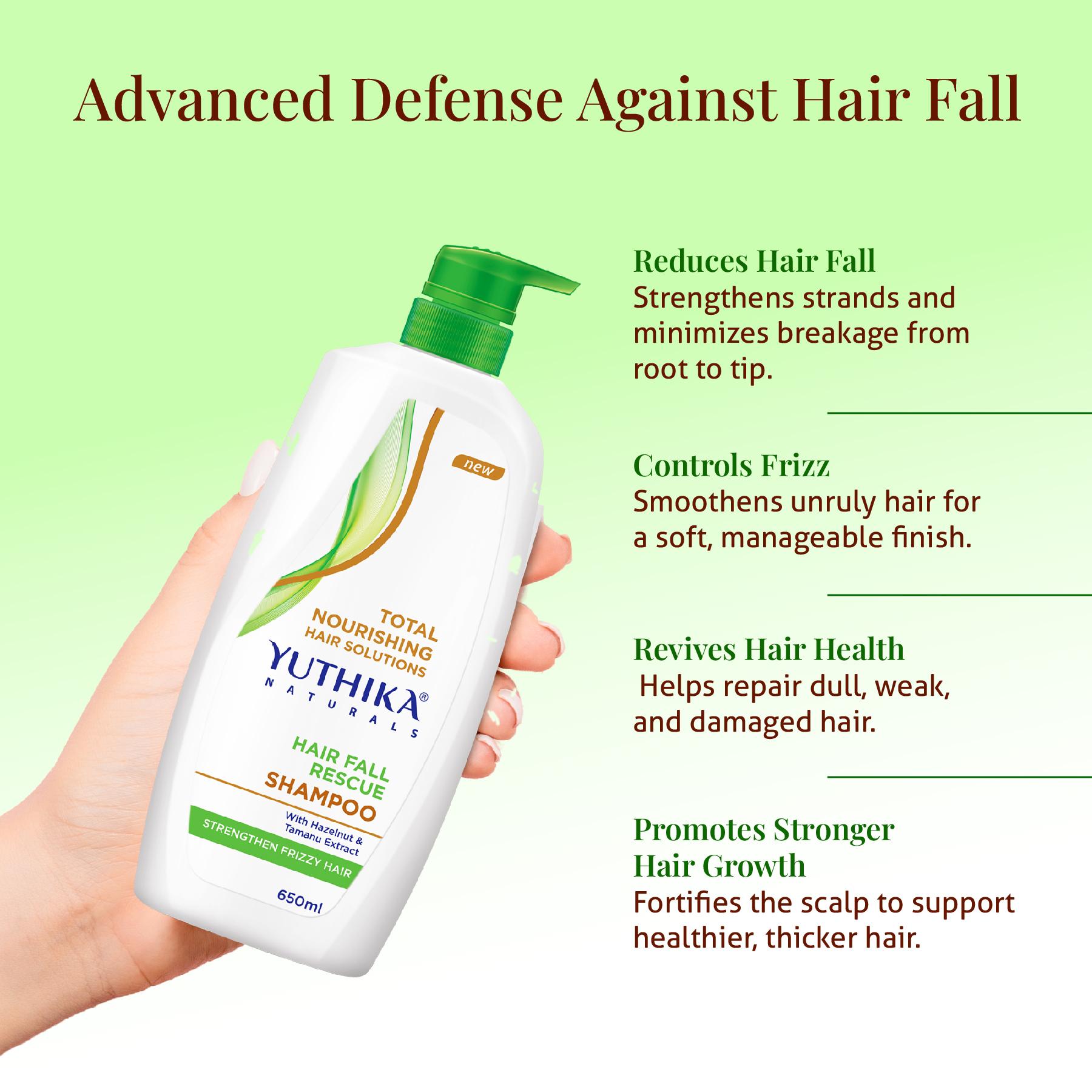 Yuthika Hair Fall Rescue Shampoo For Women & Men 650ML | Anti Hair Fall Shampoo | Strengthens Frizzy Hair | Enriched With Hazelnut & Tamanu Extracts image 4