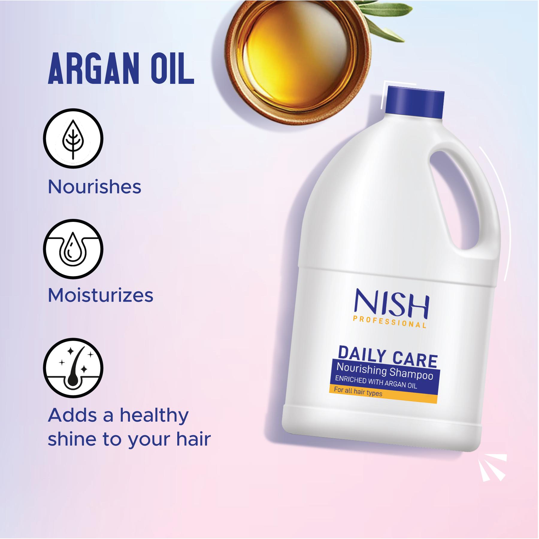 Nish Professional Daily Care Nourishing Shampoo | Deep Cleansing & Hydration | Infused With Argan Oil For Smooth, Healthy Hair (3 Ltr) image 4