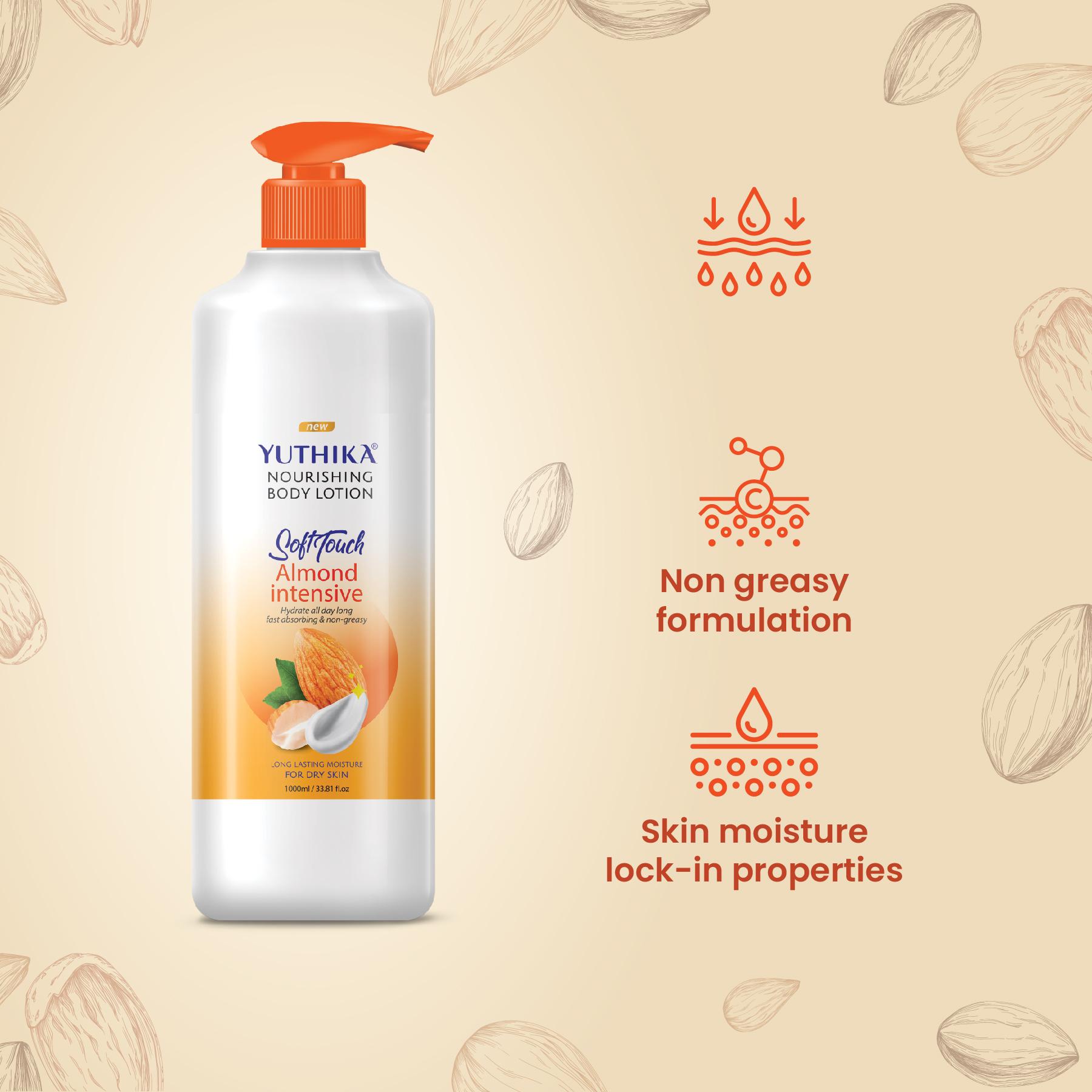 Yuthika Almond Soft Touch Body Lotion For Women & Men, Hydrating, Non-greasy Moisturizer For Soft, Smooth Skin, All Skin Types (1000ML) image 4