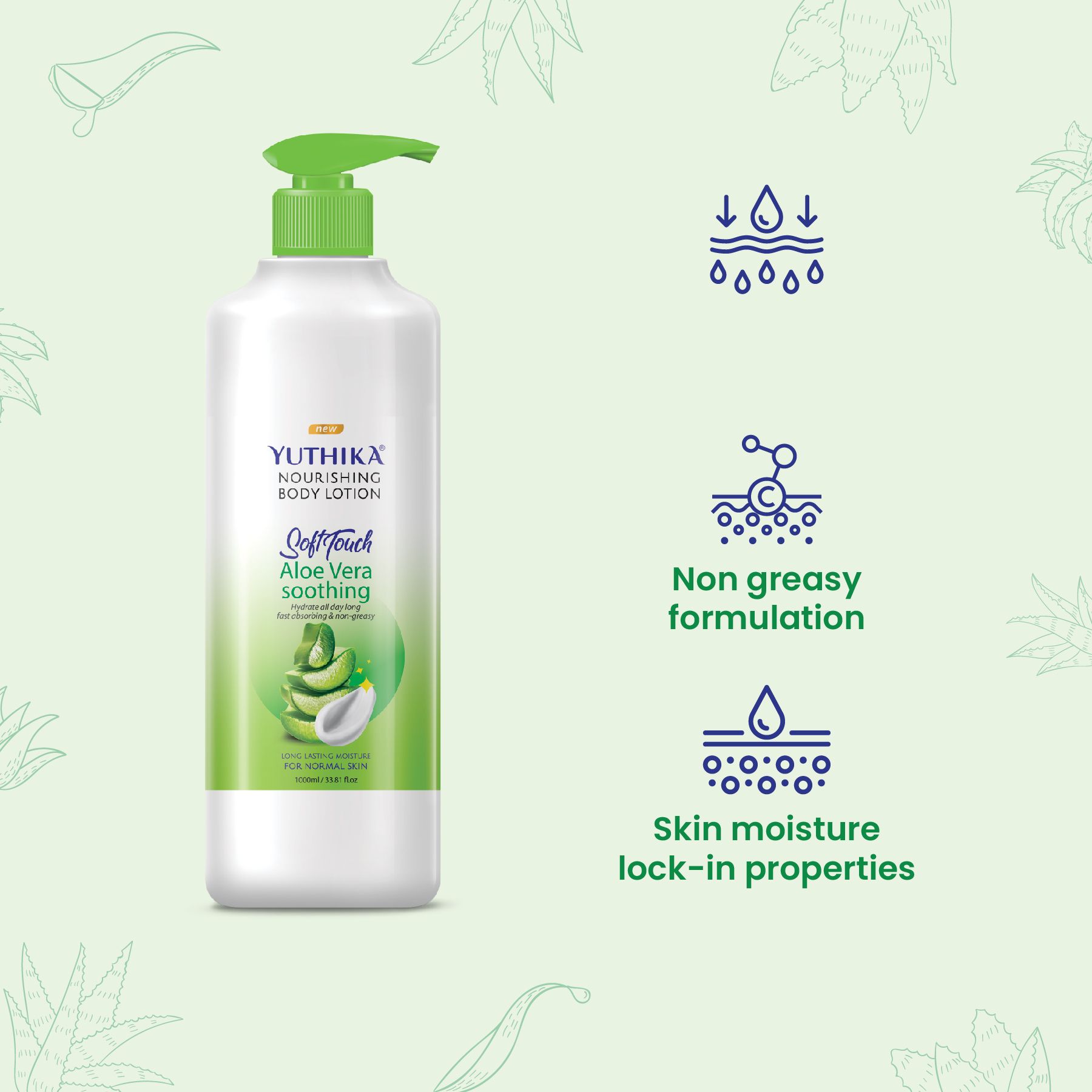 Yuthika Aloe Vera Soft Touch Body Lotion For Women & Men, Lightweight, Non-greasy Moisturizer For Soft, Smooth Skin, All Skin Types (1000ML) image 4