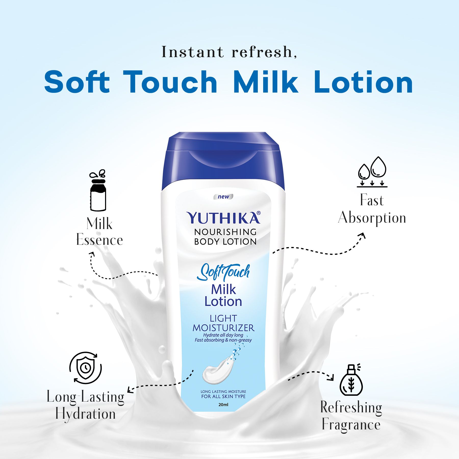 Yuthika Soft Touch Milk Body Lotion For Women & Men, (24PC Of 20ML Each) Hydrating, Fast Absorbing, Non-greasy Lotion For Soft, Smooth Skin, All Skin Types image 4