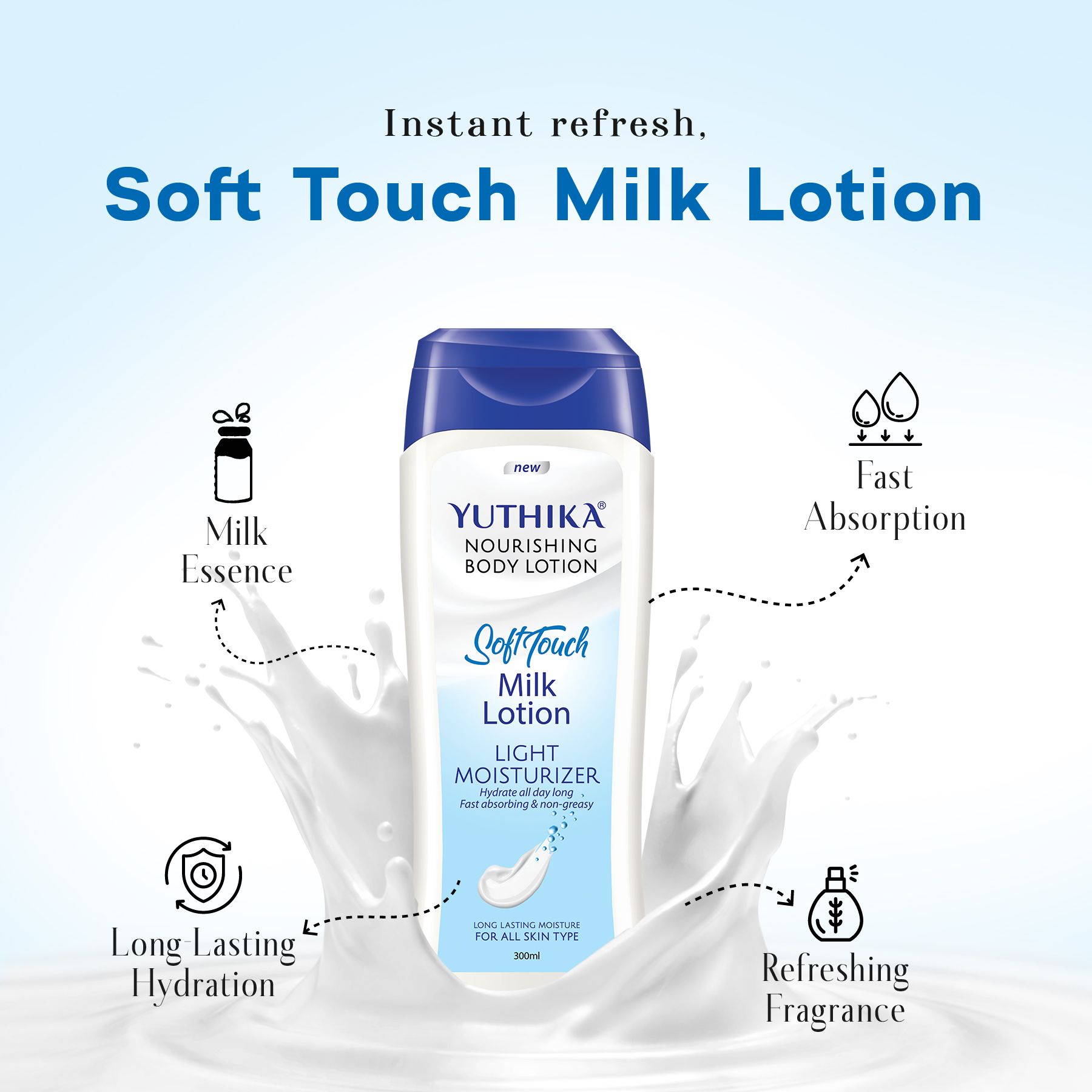 Yuthika Soft Touch Milk Body Lotion For Women & Men 300ML, Hydrating, Fast Absorbing, Non-greasy Lotion For Soft, Smooth Skin, All Skin Types image 4
