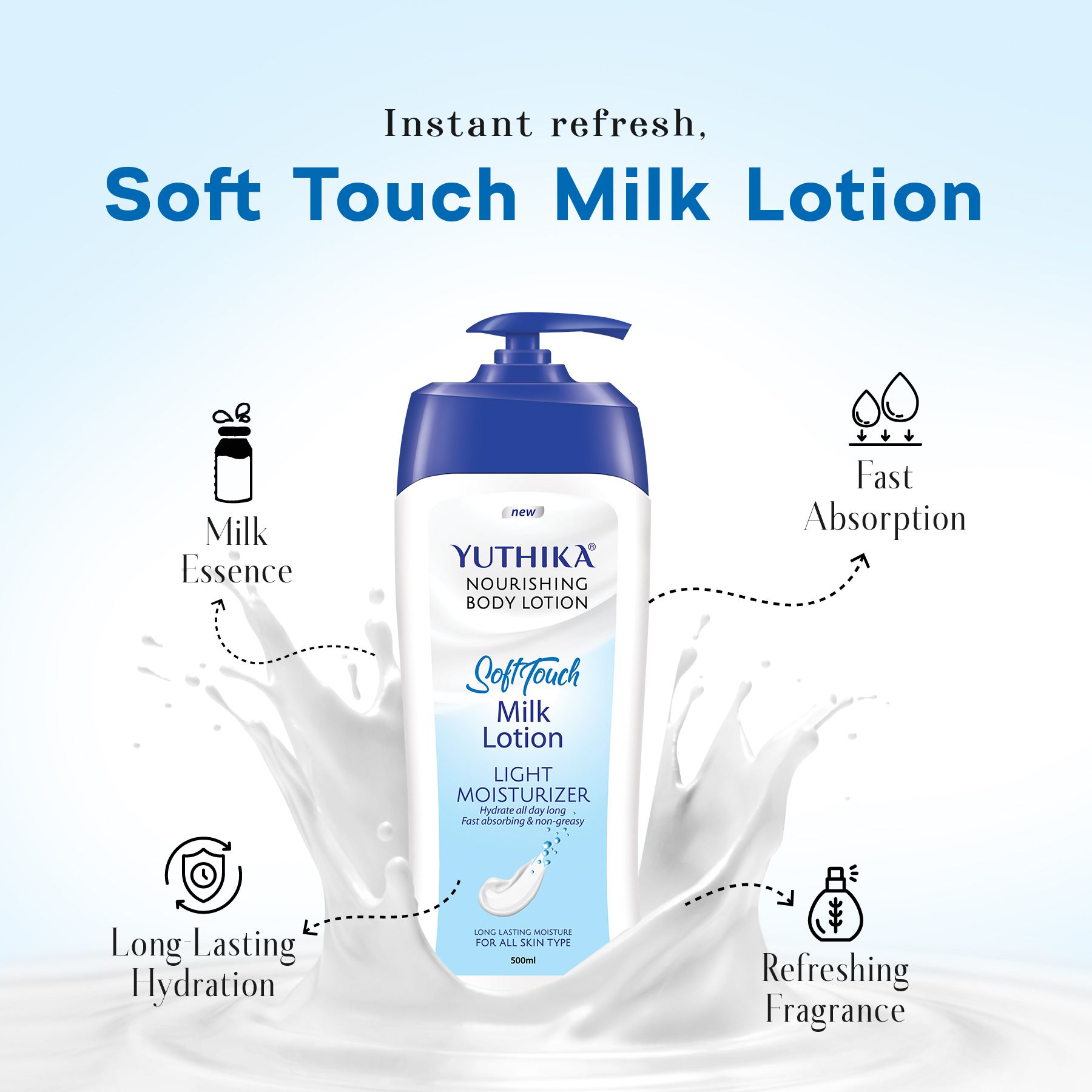 Yuthika Soft Touch Milk Body Lotion For Women & Men 500ML, Hydrating, Fast Absorbing, Non-greasy Lotion For Soft, Smooth Skin, All Skin Types image 4