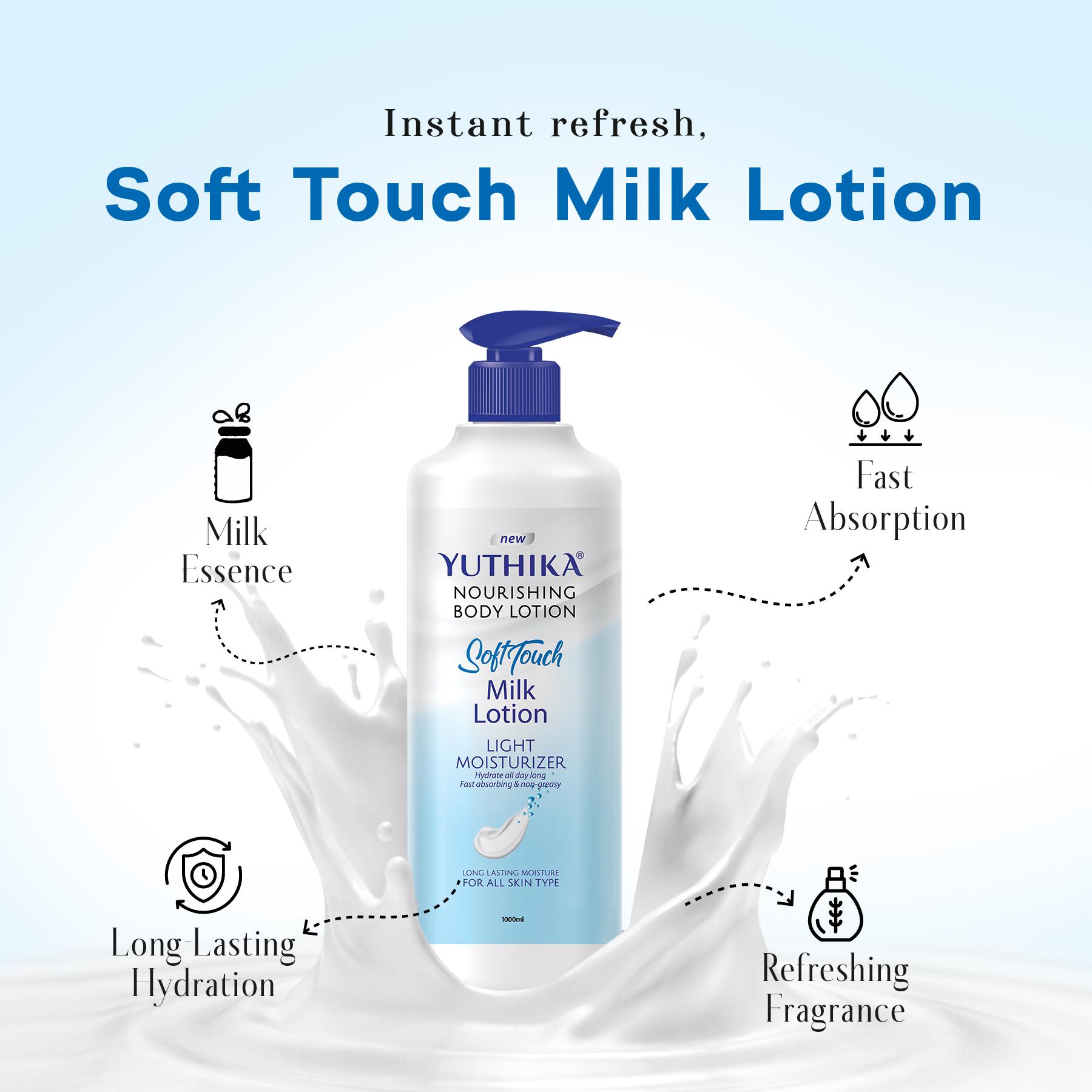 Yuthika Soft Touch Milk Body Lotion For Women & Men 1000ML, Hydrating, Fast Absorbing, Non-greasy Lotion For Soft, Smooth Skin, All Skin Types image 3