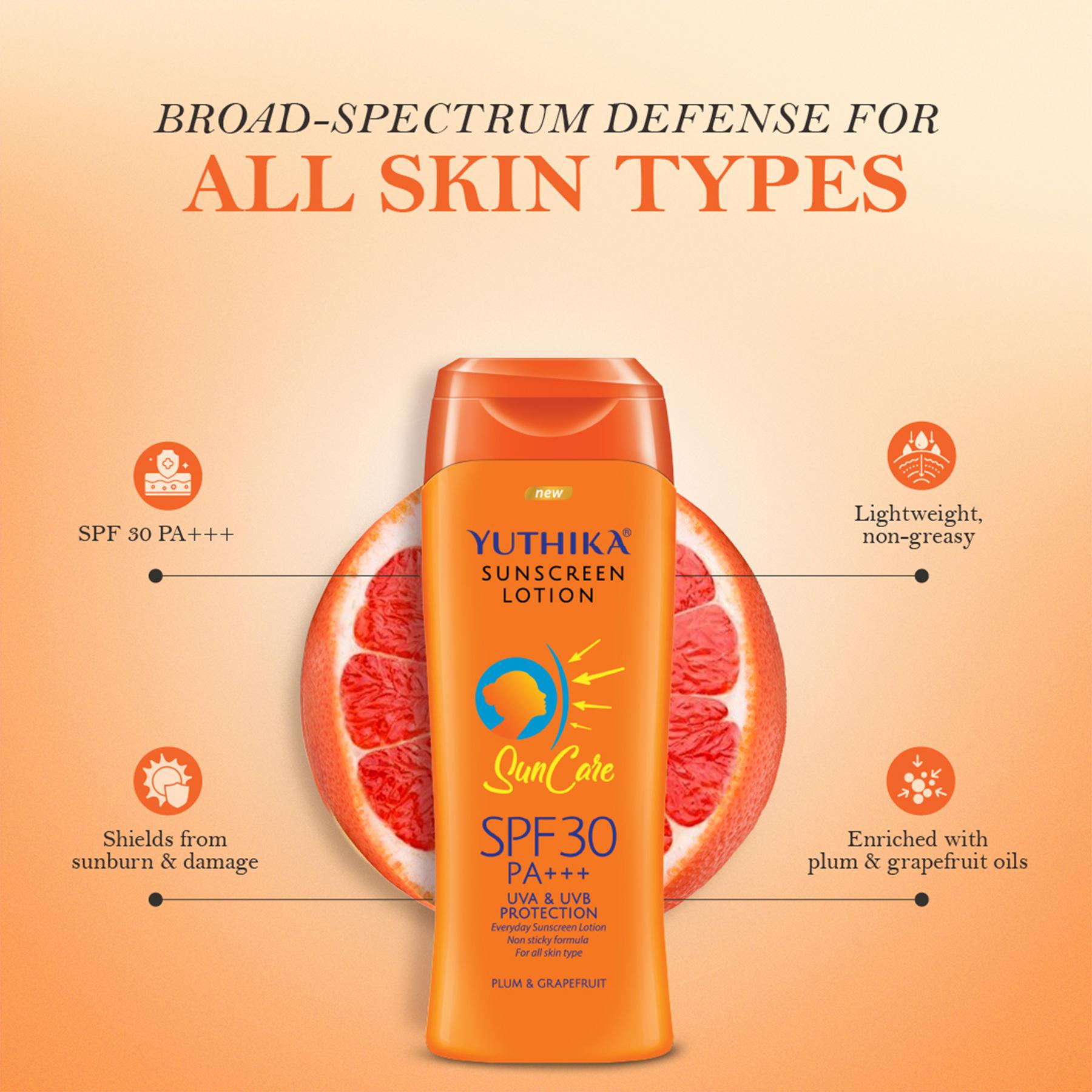 Yuthika Sunscreen Lotion Sun Care Spf 30 Pa+++ Uva & Uvb Protection, 300ML image 4