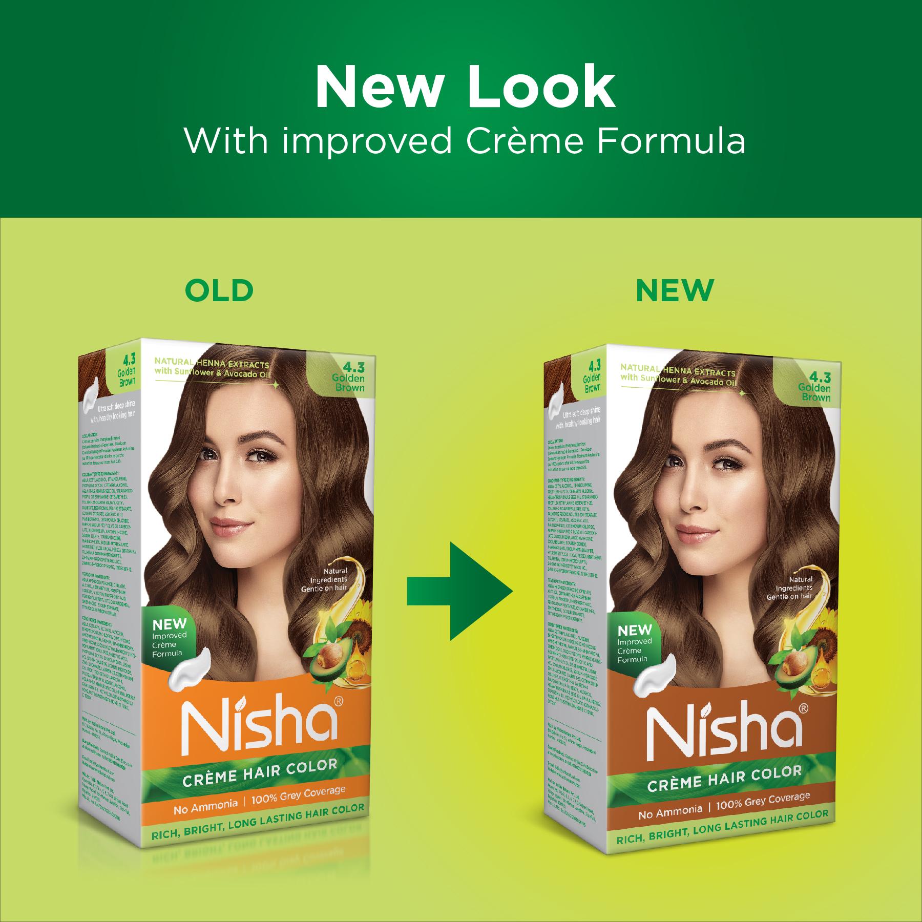 Nisha Creme Hair Color For Women - Golden Brown, 60G+60ML, Long-lasting, 100% Grey Coverage Permanent Hair Colour For Soft, Shiny, Healthy Hair image 4