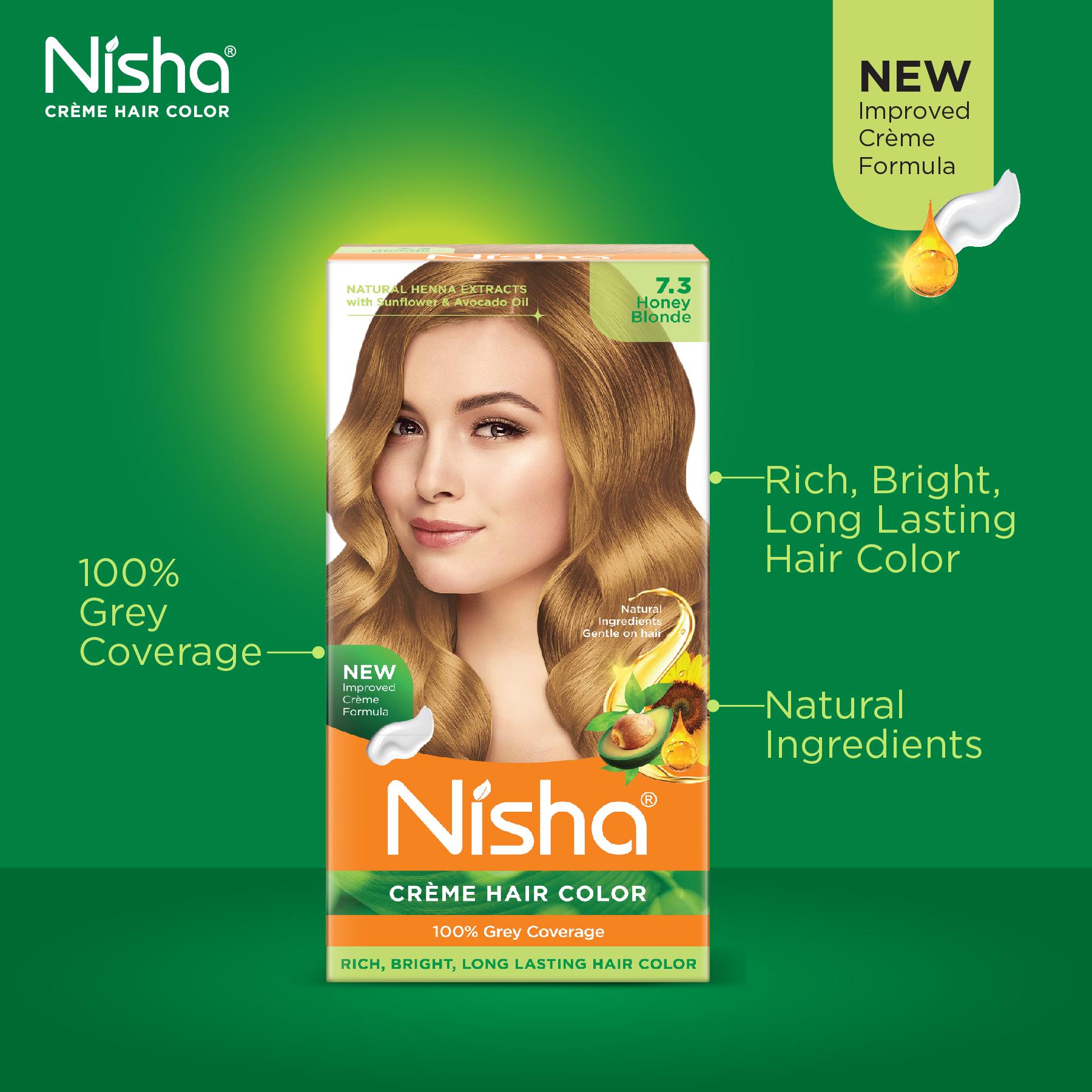 Nisha Creme Hair Color For Women - Honey Blonde, 60G+60ML, Long-lasting, 100% Grey Coverage Permanent Hair Colour For Soft, Shiny, Healthy Hair image 4