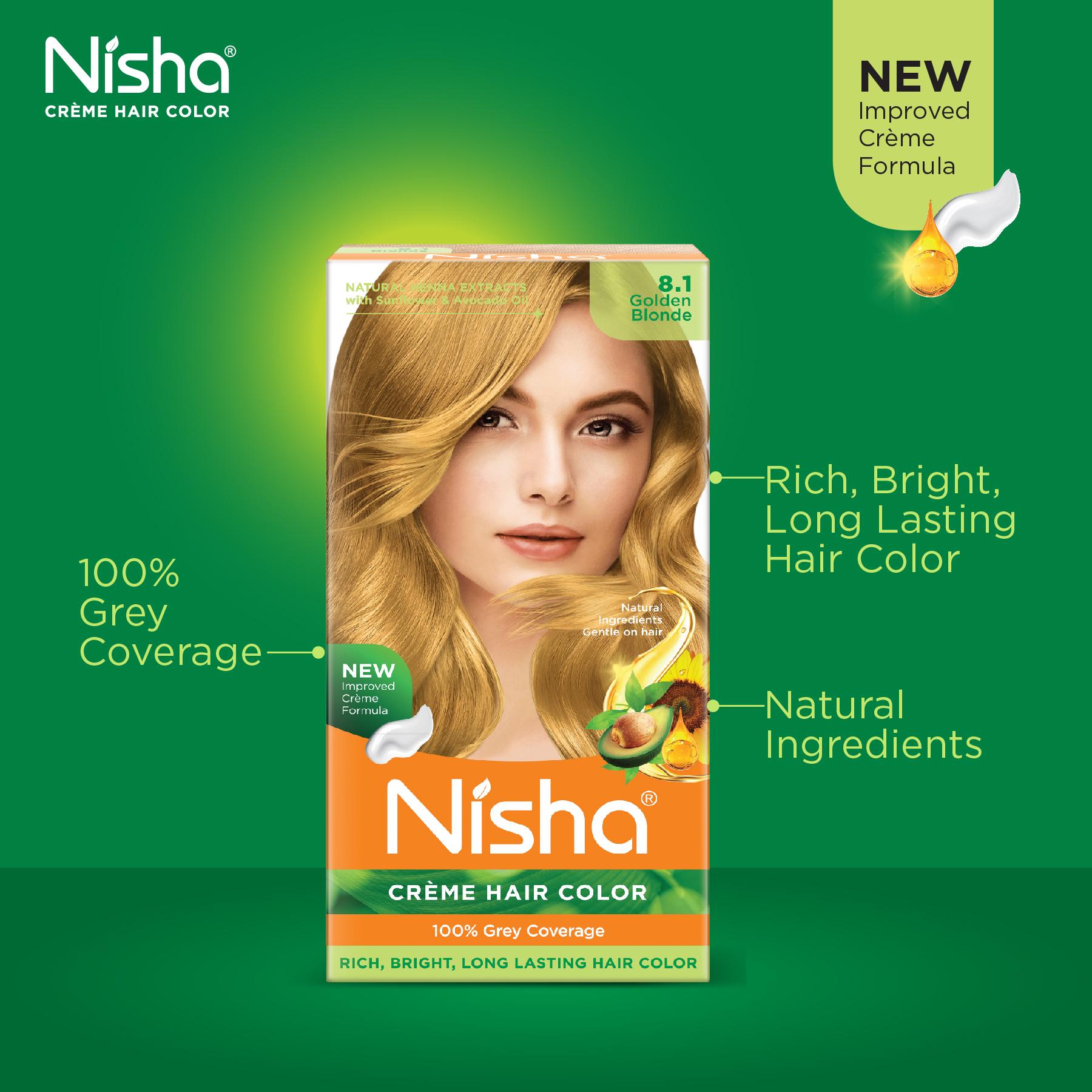 Nisha Creme Hair Color For Women - Golden Blonde, 60G+60ML, Long-lasting, 100% Grey Coverage Permanent Hair Colour For Soft, Shiny, Healthy Hair image 4