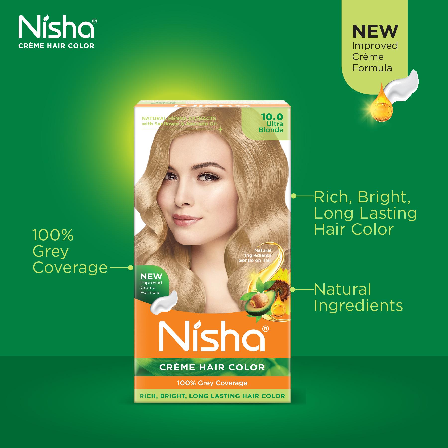 Nisha Creme Hair Color For Women - Ultra Blonde, 60G+90ML, Long-lasting, 100% Grey Coverage Permanent Hair Colour For Soft, Shiny, Healthy Hair image 4