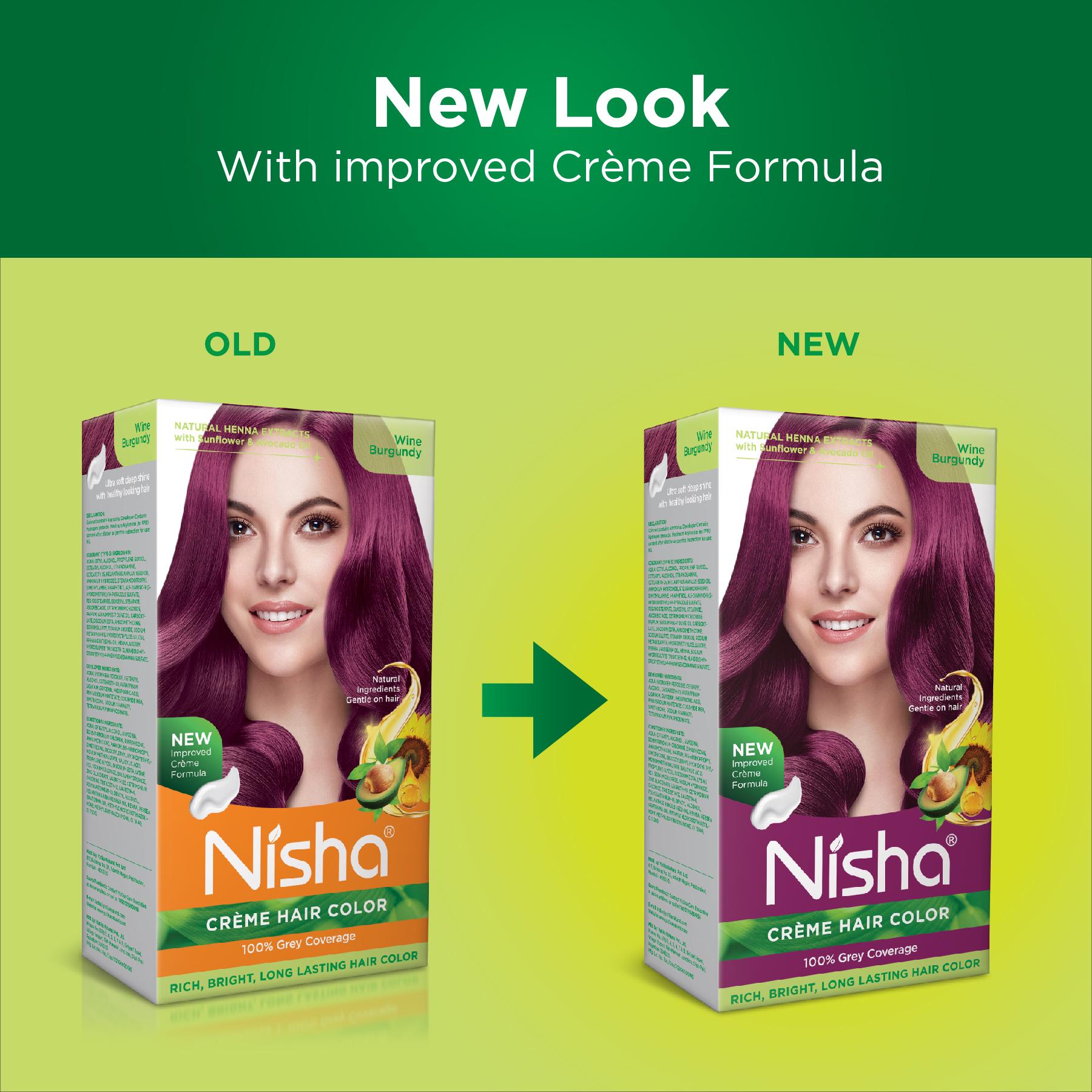 Nisha Creme Hair Color For Women - Wine Burgundy, 60G+60ML, Long-lasting, 100% Grey Coverage Permanent Hair Colour For Soft, Shiny, Healthy Hair image 4