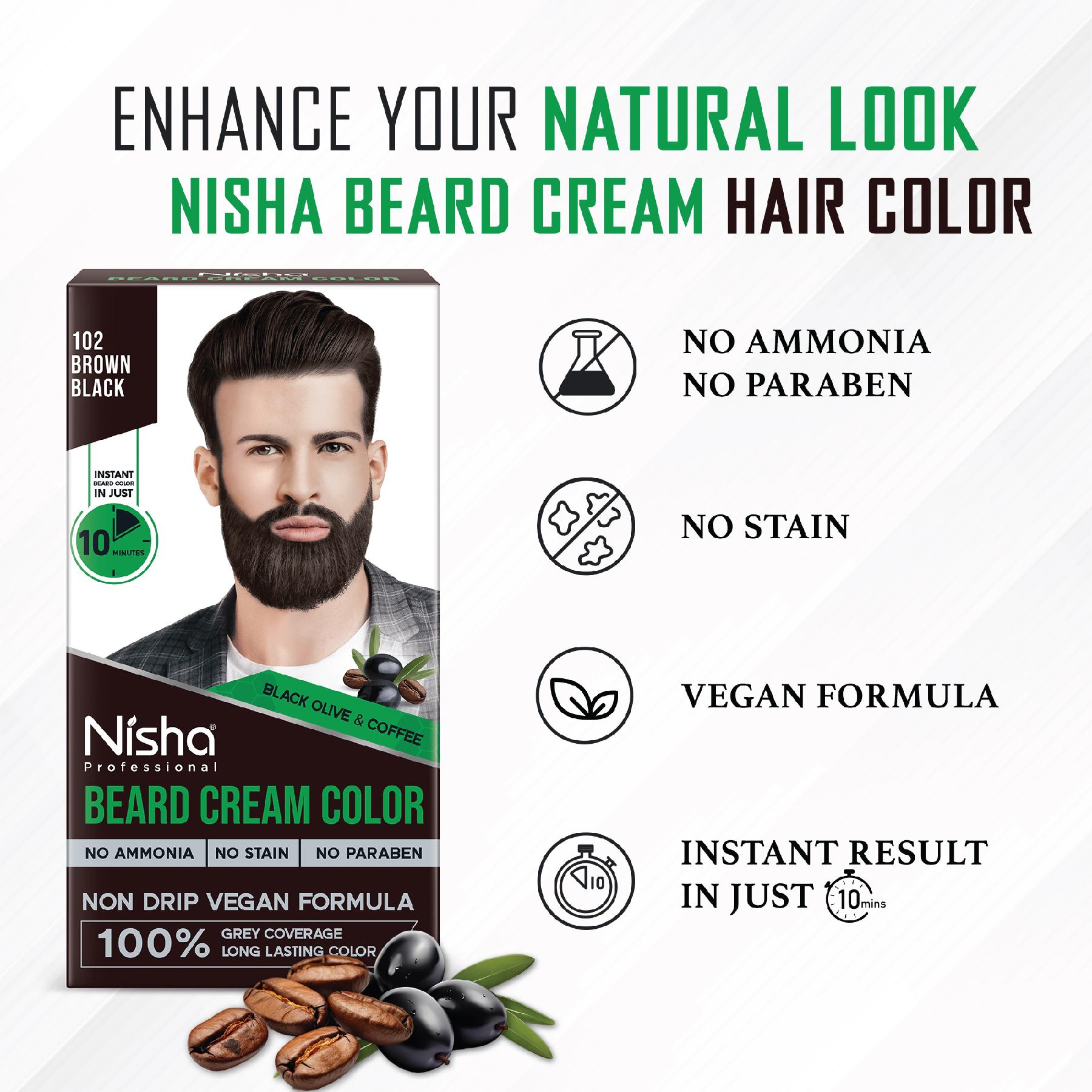 Nisha Beard Colour For Men (40GM) - Brown Black, No Stain & Quick Color In 10 Minute, Complete Grey Coverage, Ammonia Free, Paraben Free (1 Pack) image 4