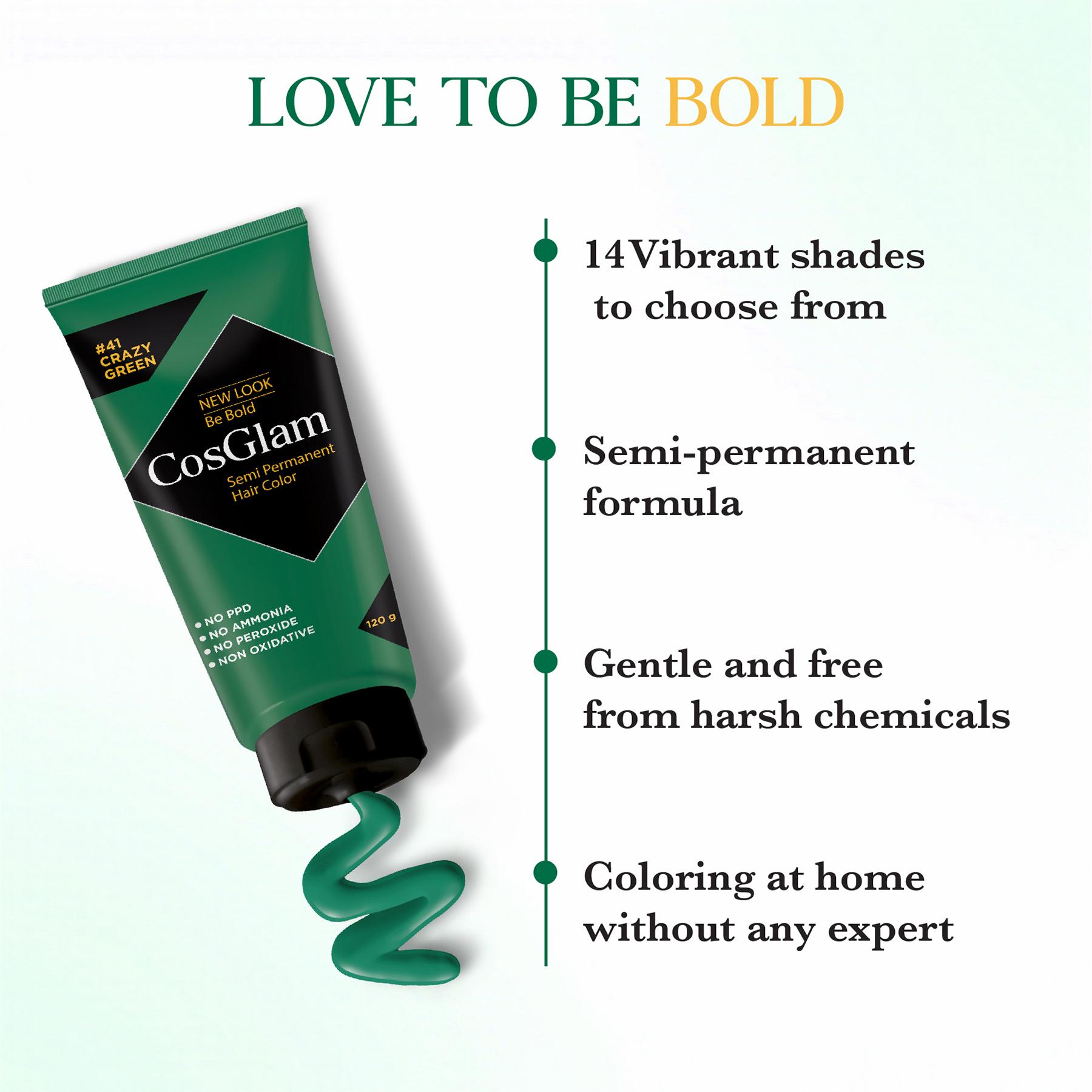 Cosglam Semi Permanent Hair Color For Women & Men, (120G, #41 Crazy Green) Enriched With Conditioner, Glossy Finish, No Ammonia, No Peroxide & Non Oxidative image 4