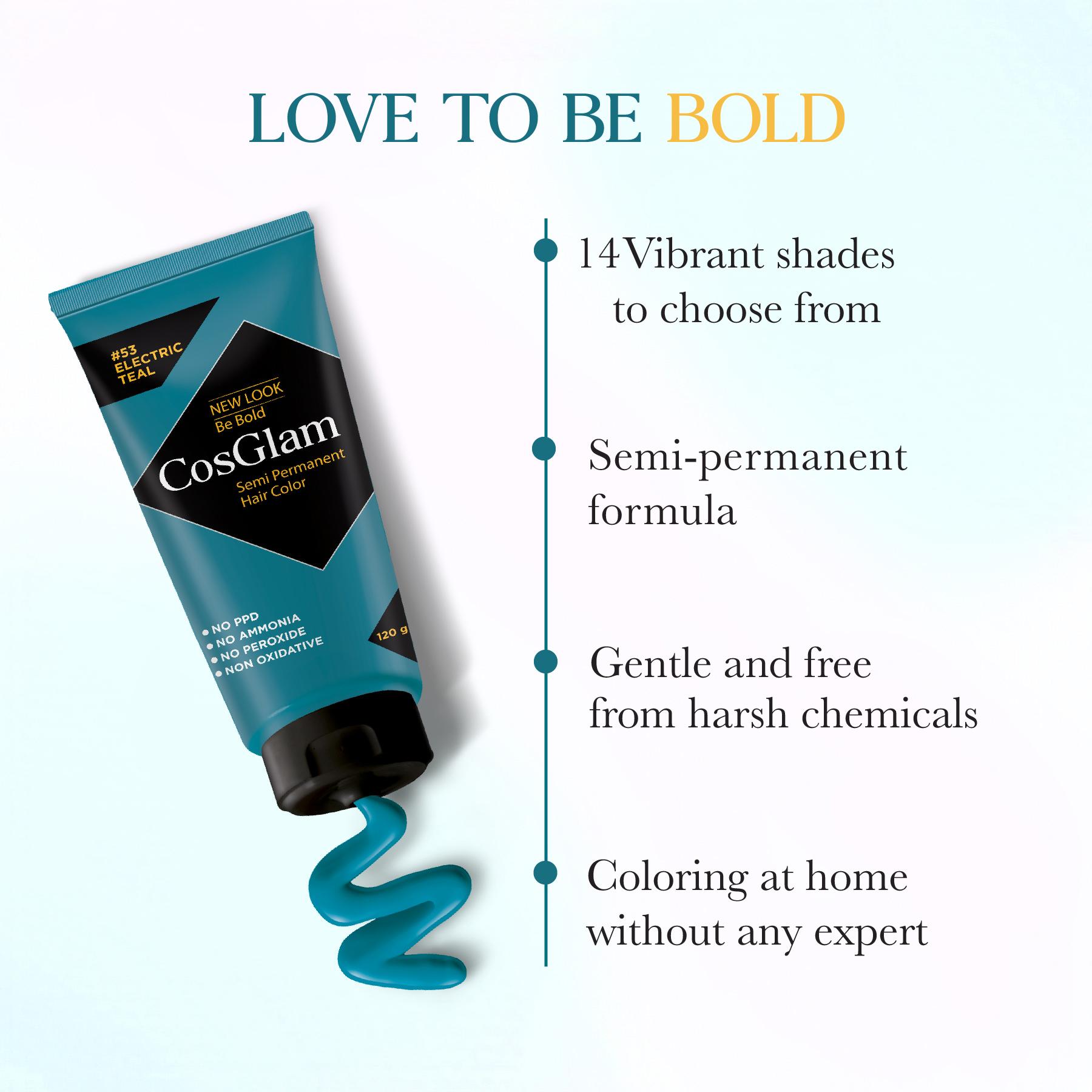 Cosglam Semi Permanent Hair Color For Women & Men, (120G, #53 Electric Teal) Enriched With Conditioner, Glossy Finish, No Ammonia, No Peroxide & Non Oxidative image 4