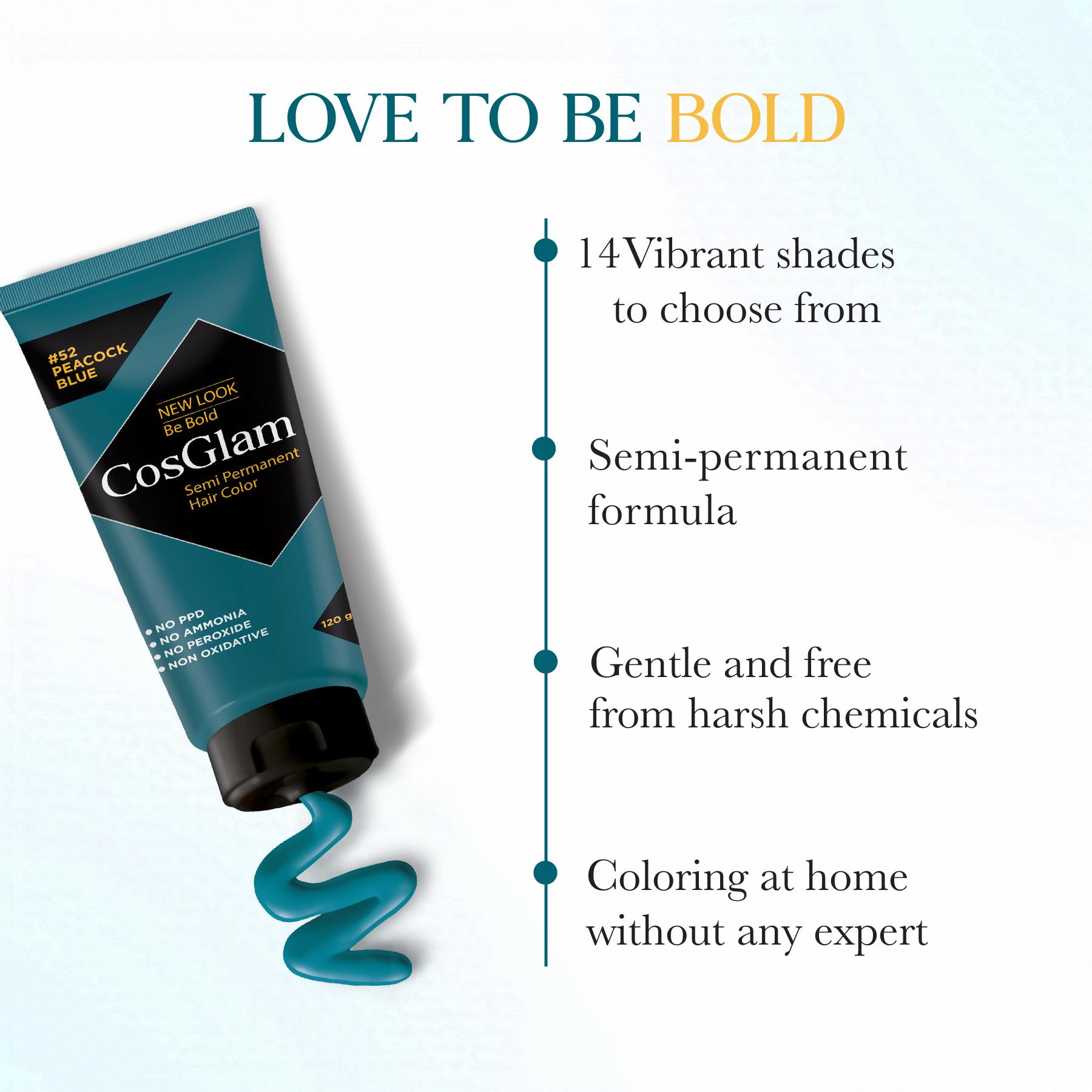 Cosglam Semi Permanent Hair Color For Women & Men, (120G, #52 Peacock Blue) Enriched With Conditioner, Glossy Finish, No Ammonia, No Peroxide & Non Oxidative image 4