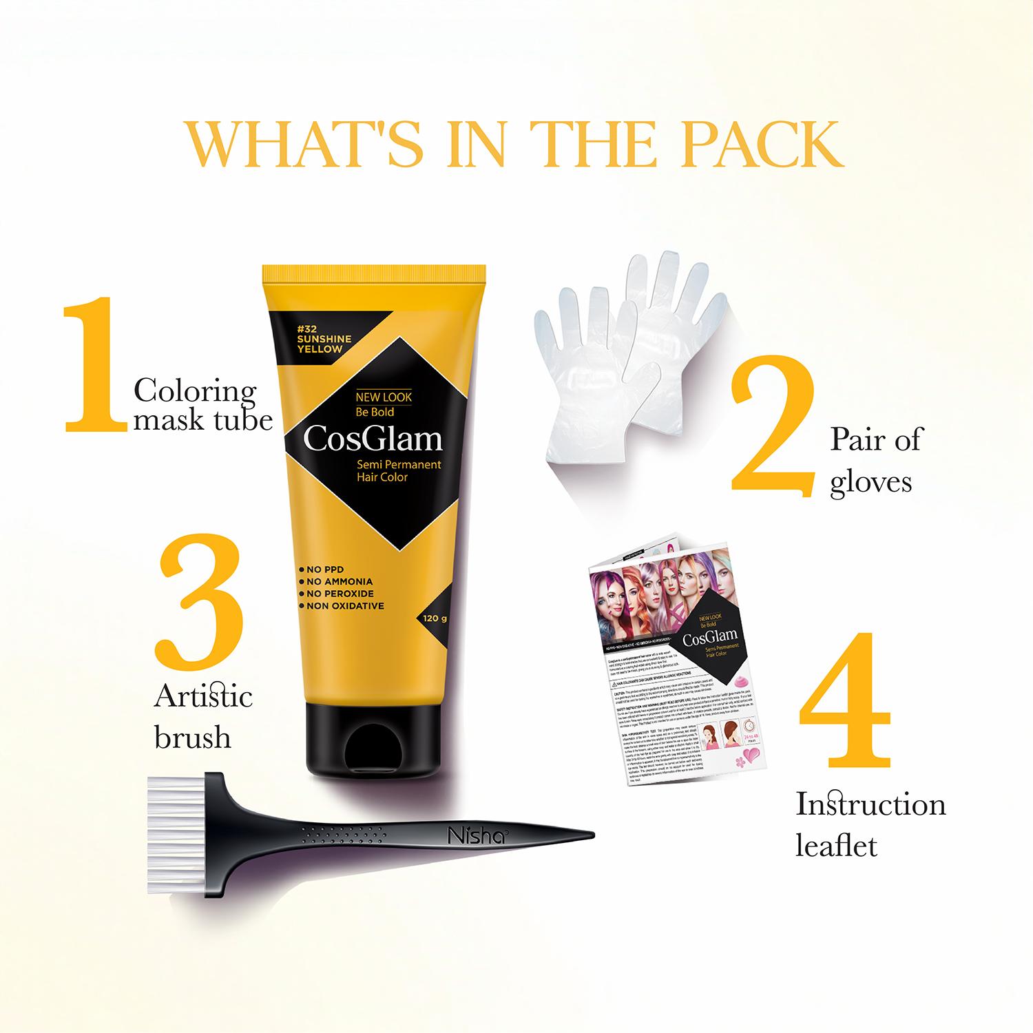 Cosglam Semi Permanent Hair Color For Women & Men, (120G, #32 Sushine Yellow) Enriched With Conditioner, Glossy Finish, No Ammonia, No Peroxide & Non Oxidative image 4