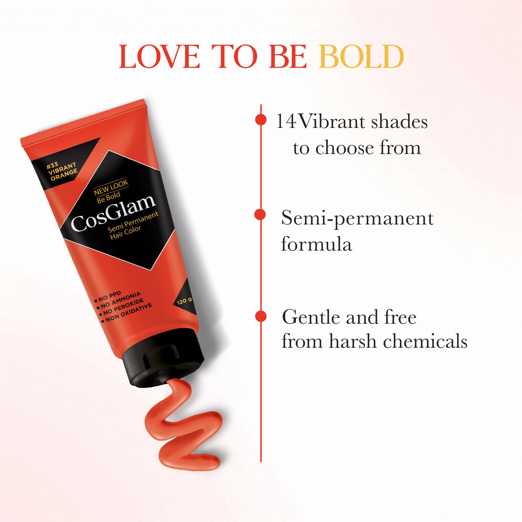 Cosglam Semi Permanent Hair Color For Women & Men, (120G, #33 Vibrant Orange) Enriched With Conditioner, Glossy Finish, No Ammonia, No Peroxide & Non Oxidative image 4