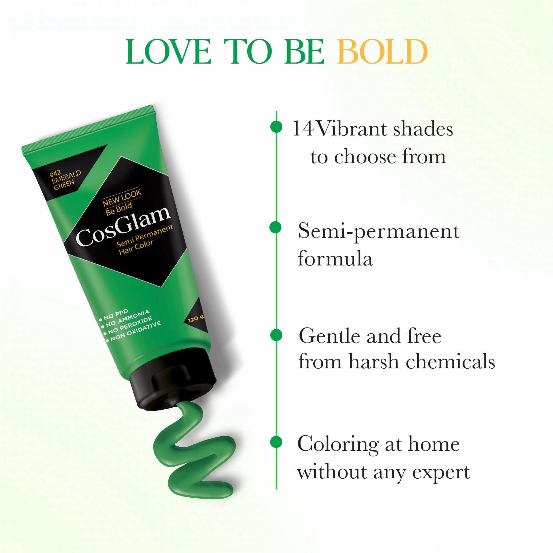 Cosglam Semi Permanent Hair Color For Women & Men, (120G, #42 Emerald Green) Enriched With Conditioner, Glossy Finish, No Ammonia, No Peroxide & Non Oxidative image 4