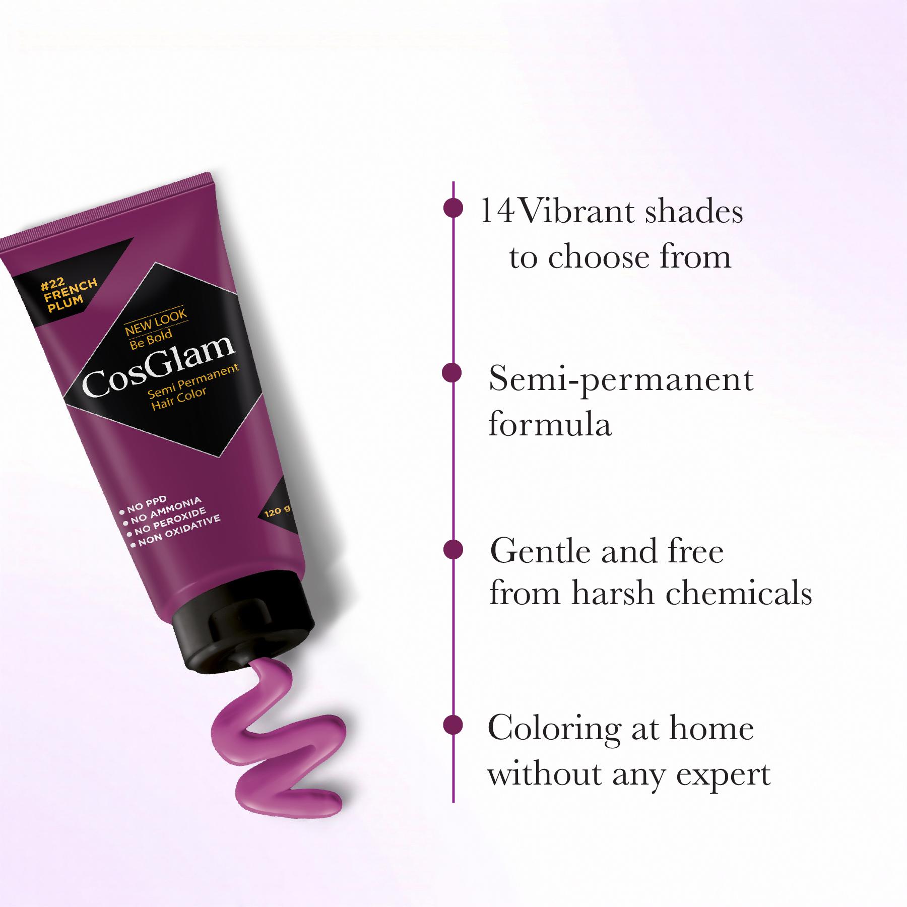 Cosglam Semi Permanent Hair Color For Women & Men, (120G, #22 French Plum) Enriched With Conditioner, Glossy Finish, No Ammonia, No Peroxide & Non Oxidative image 4