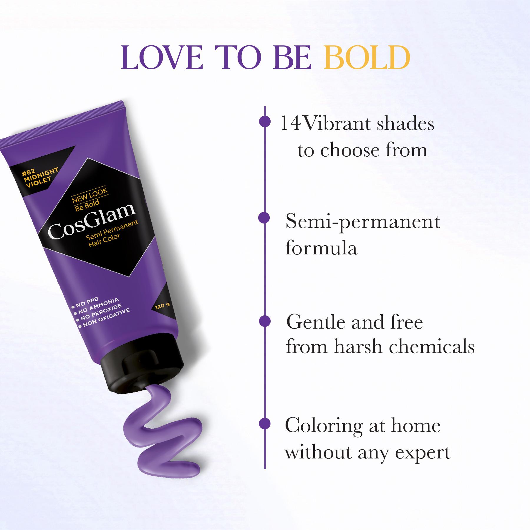 Cosglam Semi Permanent Hair Color For Women & Men, (120G, #62 Midnight Violet) Enriched With Conditioner, Glossy Finish, No Ammonia, No Peroxide & Non Oxidative image 4
