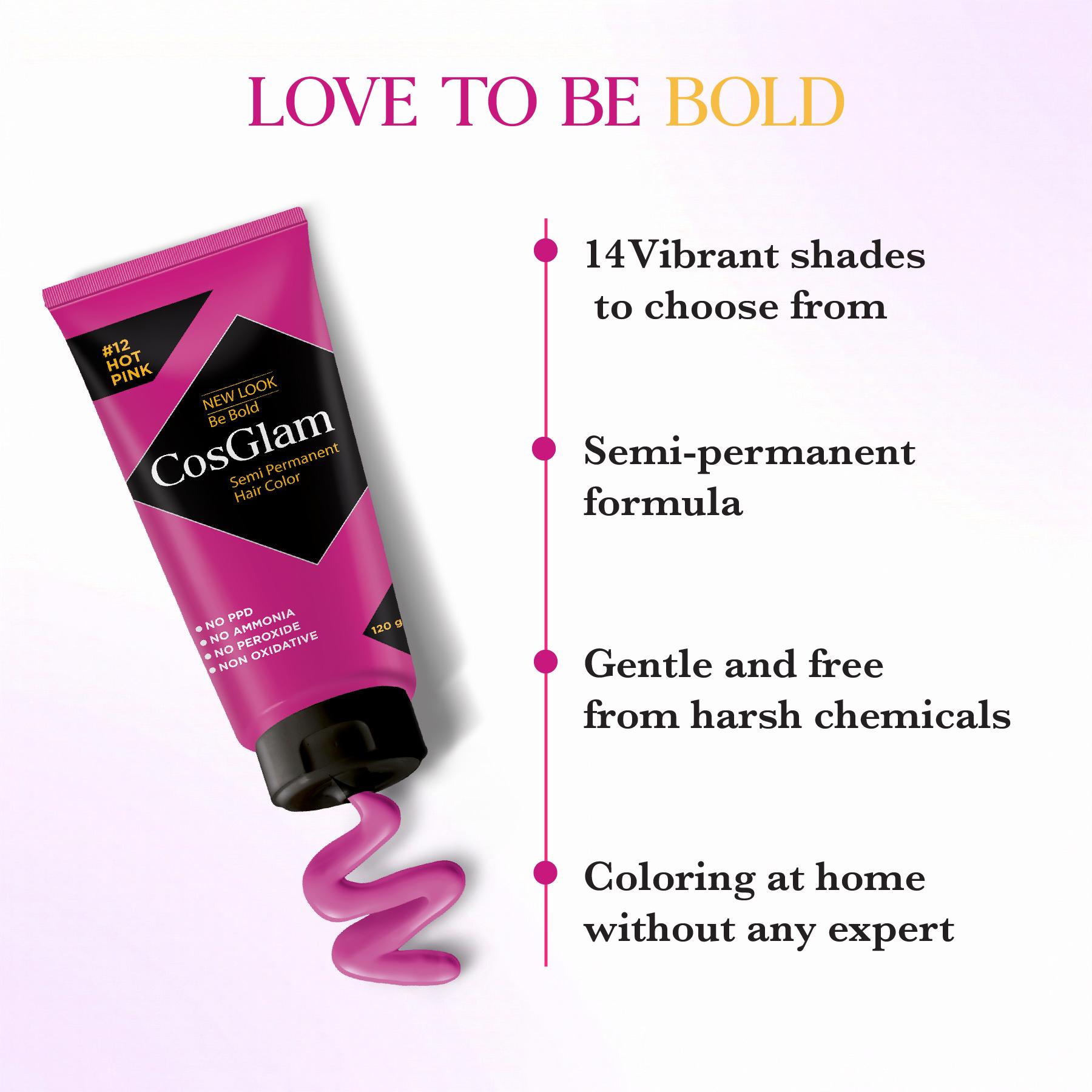 Cosglam Semi Permanent Hair Color For Women & Men, (120G, #12 Hot Pink) Enriched With Conditioner, Glossy Finish, No Ammonia, No Peroxide & Non Oxidative image 4