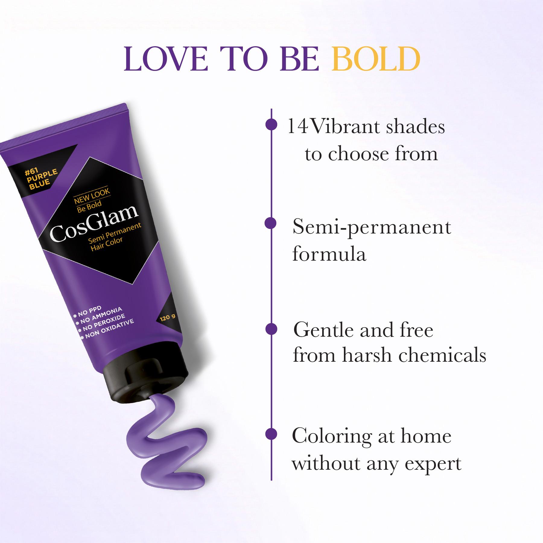 Cosglam Semi Permanent Hair Color For Women & Men, (120G, #61 Purple Blue) Enriched With Conditioner, Glossy Finish, No Ammonia, No Peroxide & Non Oxidative image 4