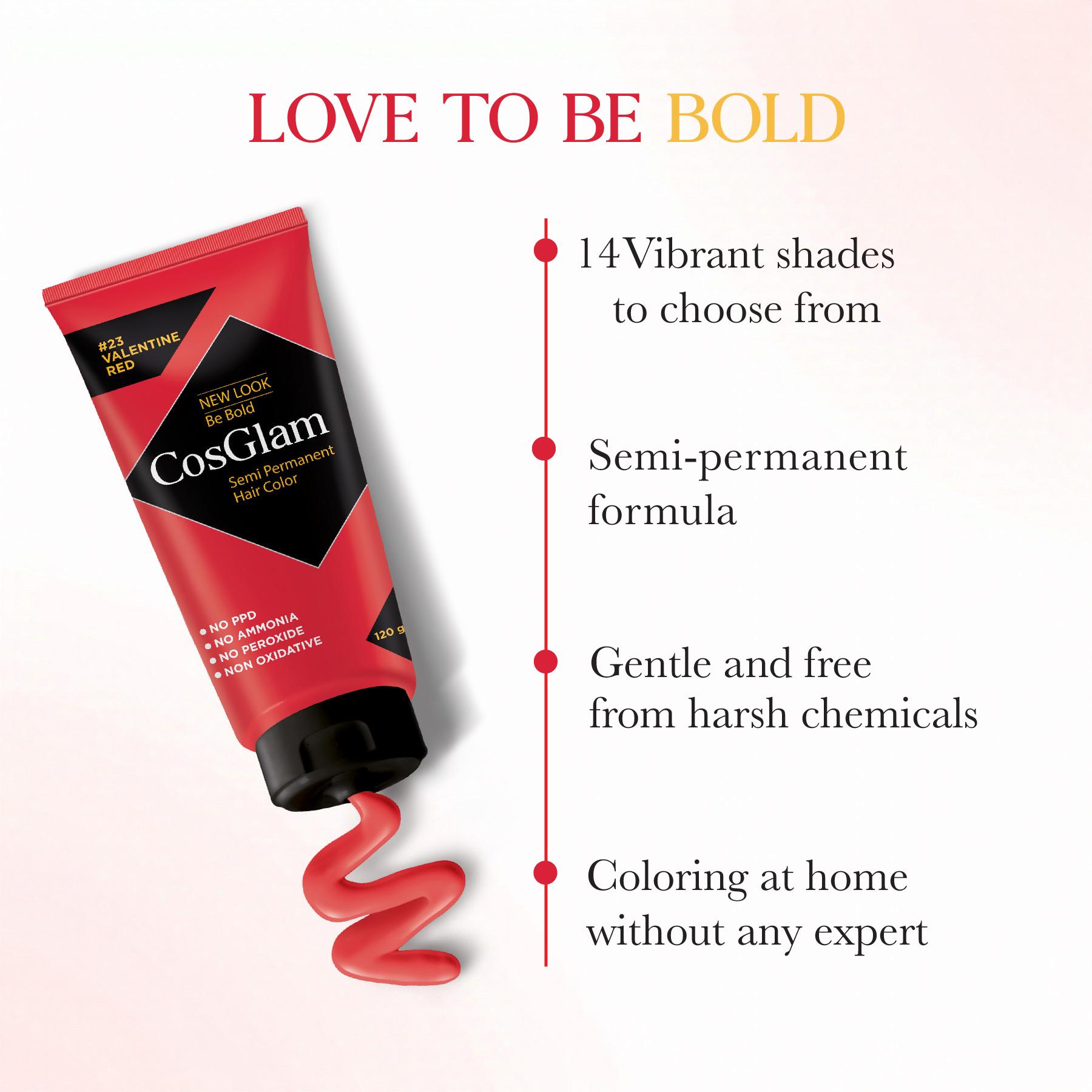 Cosglam Semi Permanent Hair Color For Women & Men, (120G, #23 Valentine Red) Enriched With Conditioner, Glossy Finish, No Ammonia, No Peroxide & Non Oxidative image 4