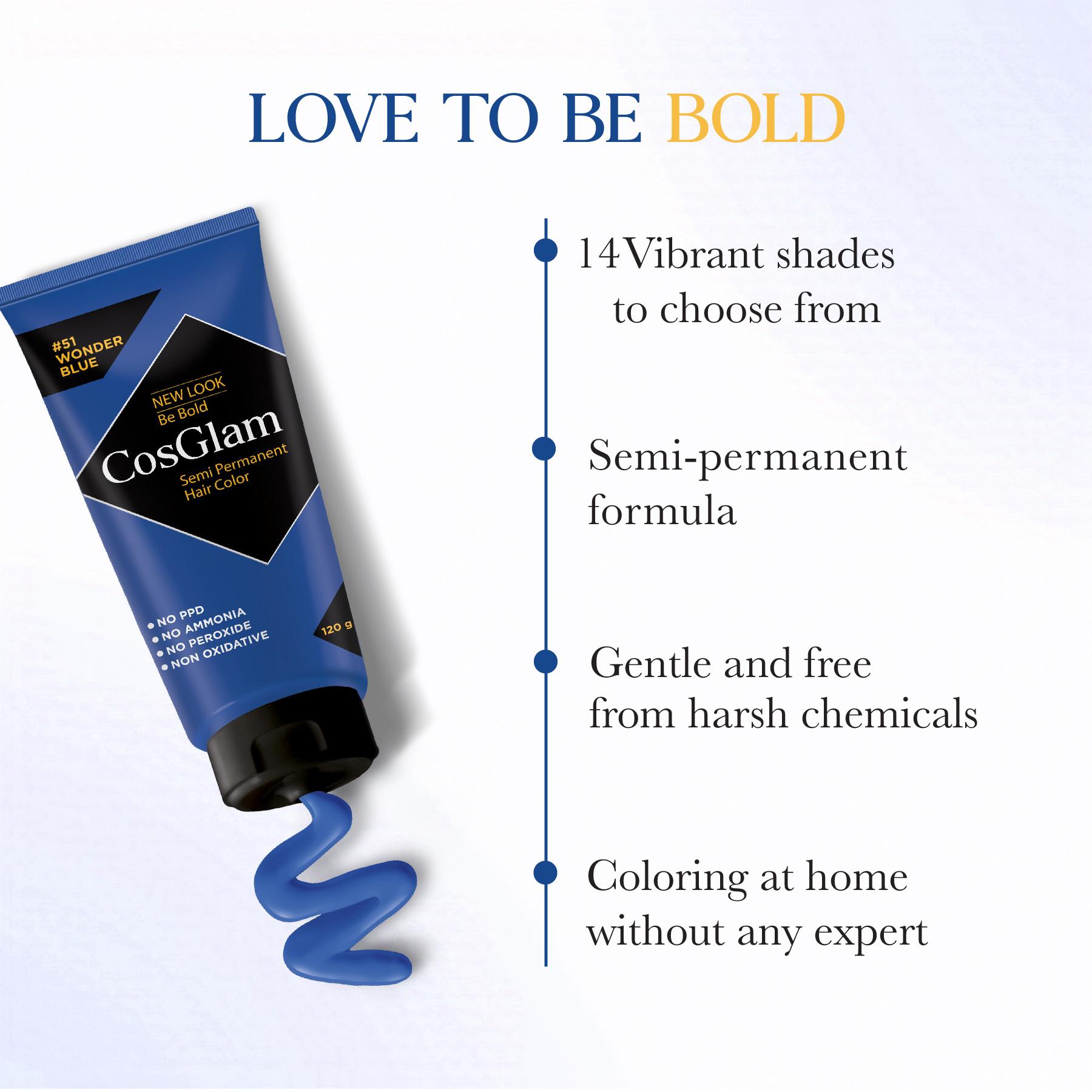 Cosglam Semi Permanent Hair Color For Women & Men, (120G, #51 Wonder Blue) Enriched With Conditioner, Glossy Finish, No Ammonia, No Peroxide & Non Oxidative image 4