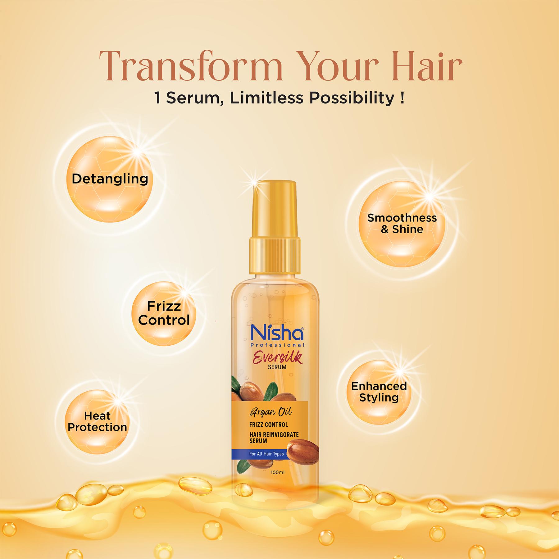 Nisha Hair Serum Eversilk Argan Oil Serum 100ML - Hair Serum For Dry Frizzy Hair, Hair Serum For Women & Men, Serum For Hair Smoothing image 4