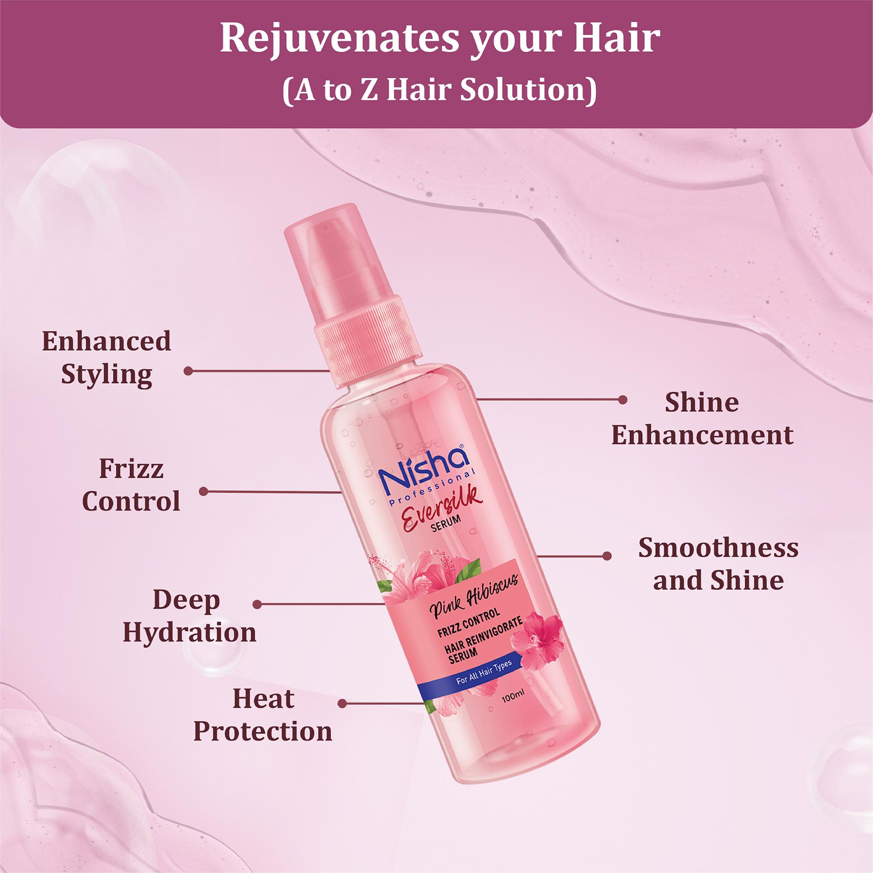 Nisha Hair Serum Eversilk Pink Hibiscus Serum 100ML - Hair Serum For Dry Frizzy Hair, Hair Serum For Women & Men, Serum For Hair Smoothing image 4