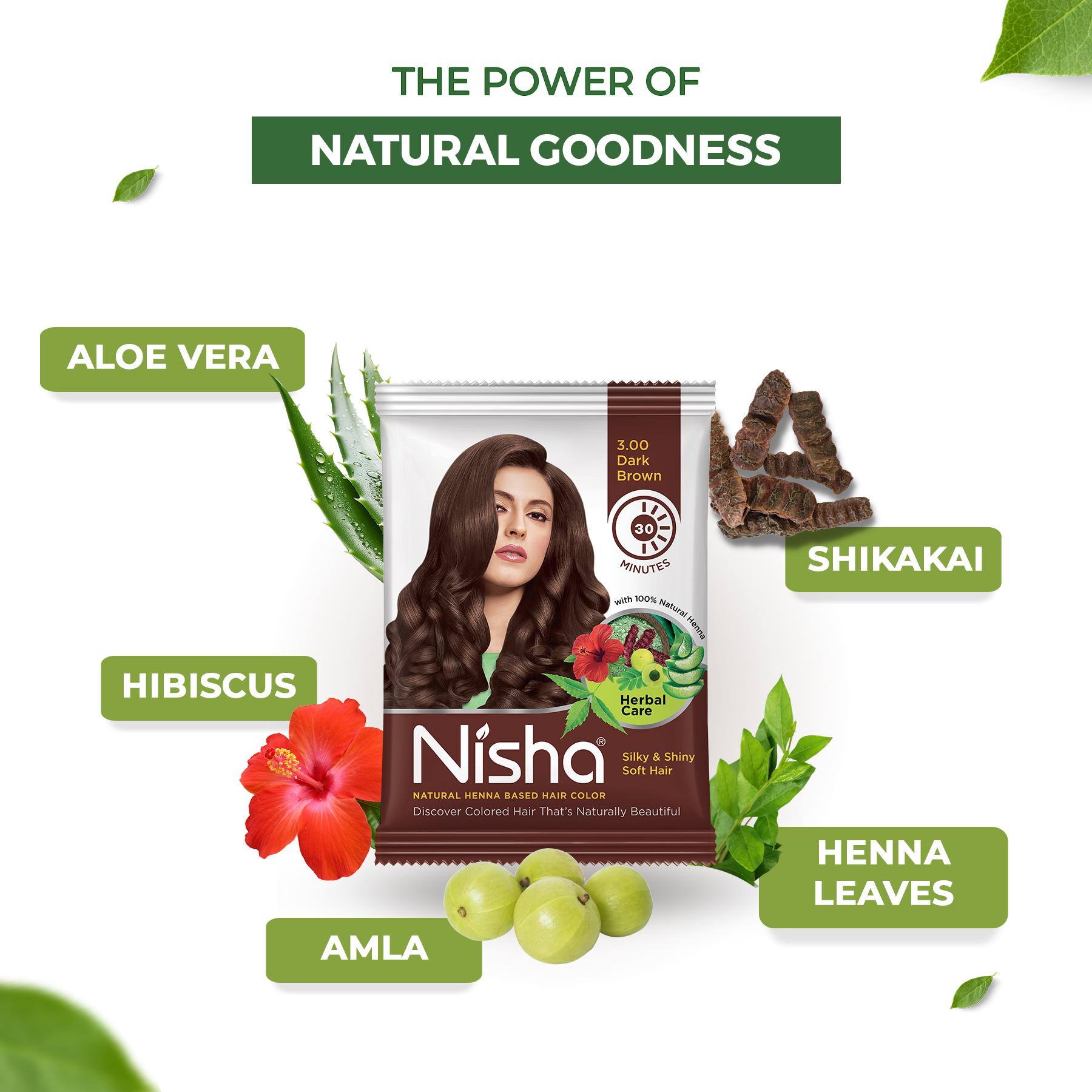 Nisha Hair Colour For Women - Dark Brown, 25G Each (PACK Of 10) | Herbal Conditioning | 100% Henna-based Hair Colour image 4