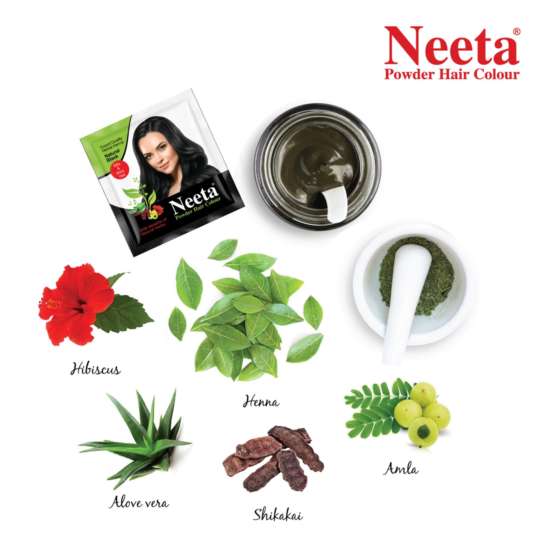 Neeta Hair Color Powder Natural Henna Based Hair Color With The Power Of Natural Herbs For Smooth & Silky Hair 5GM Natural Black image 4