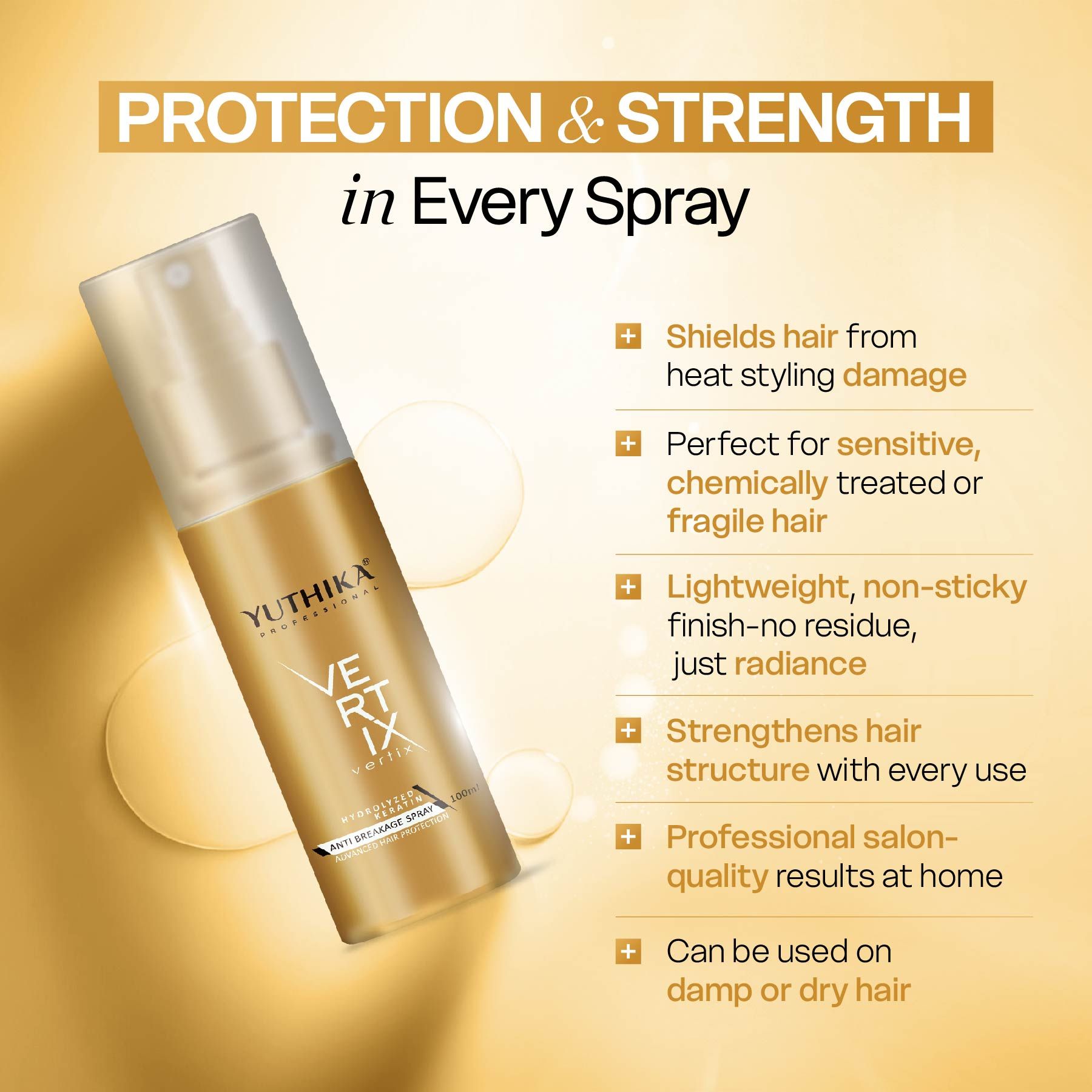Professional Hydrolyzed Keratin Anti Breakage Hair Spray |HEAT Protection Spray (100ML) image 4