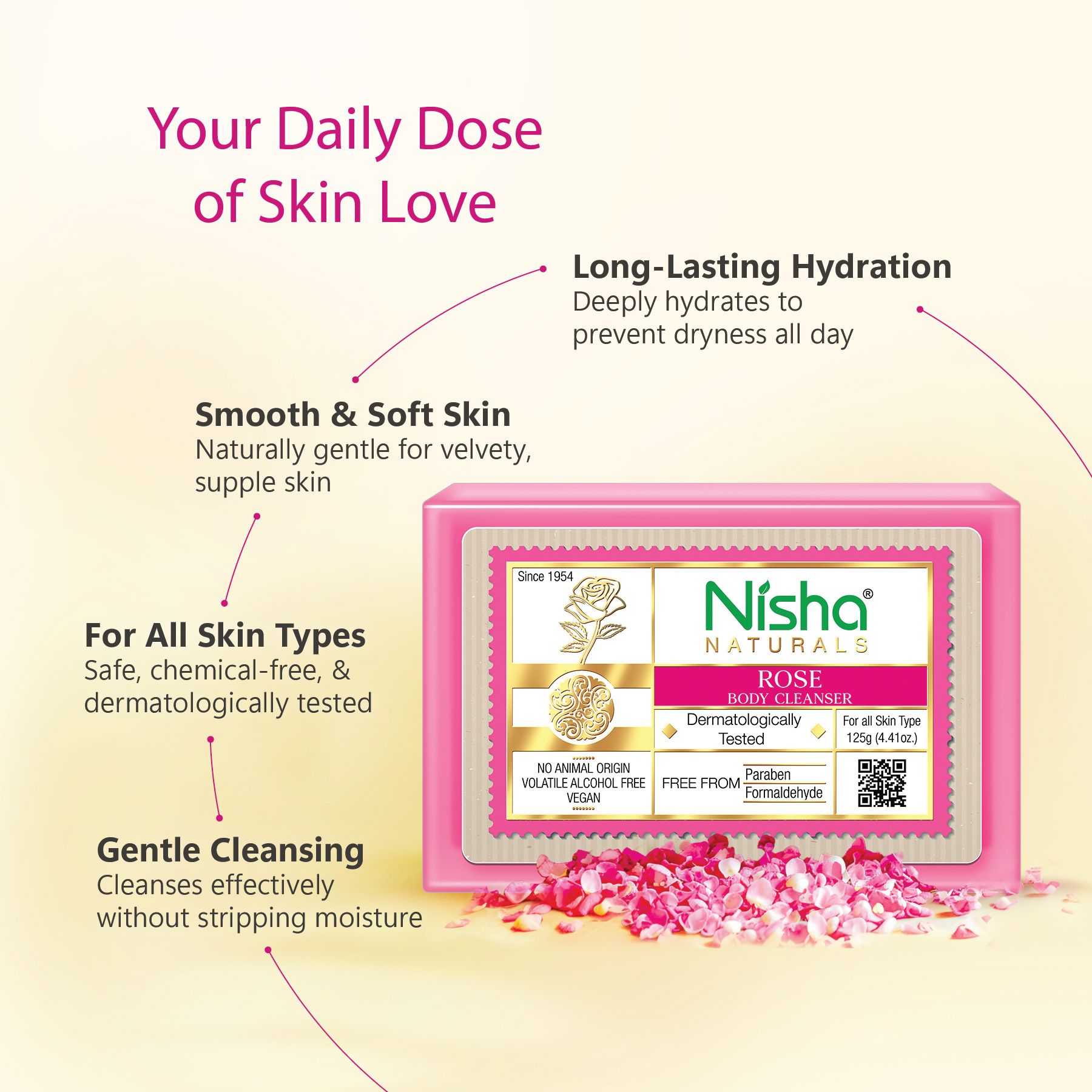 Nisha Rose Body Cleansing Soap Bar 125G – Paraben Free, Vegan, Gentle Cleanse For Soft & Supple Skin, Suitable For All Skin Types, Men & Women image 4