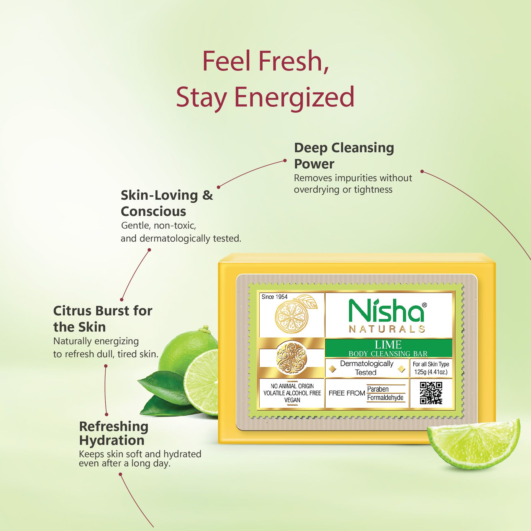 Nisha Lime Body Cleansing Soap Bar 125G – Paraben Free, Vegan, Gentle Cleanse For Soft & Supple Skin, Suitable For All Skin Types, Men & Women image 4