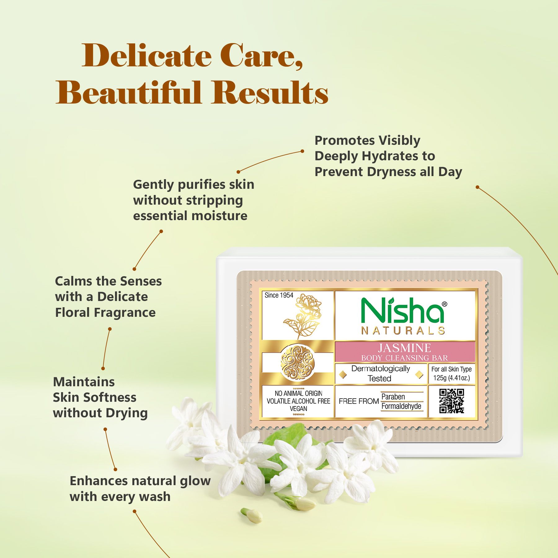Nisha Jasmine Body Cleansing Soap Bar 125G – Paraben Free, Vegan, Gentle Cleanse For Soft & Supple Skin, Suitable For All Skin Types, Men & Women image 4