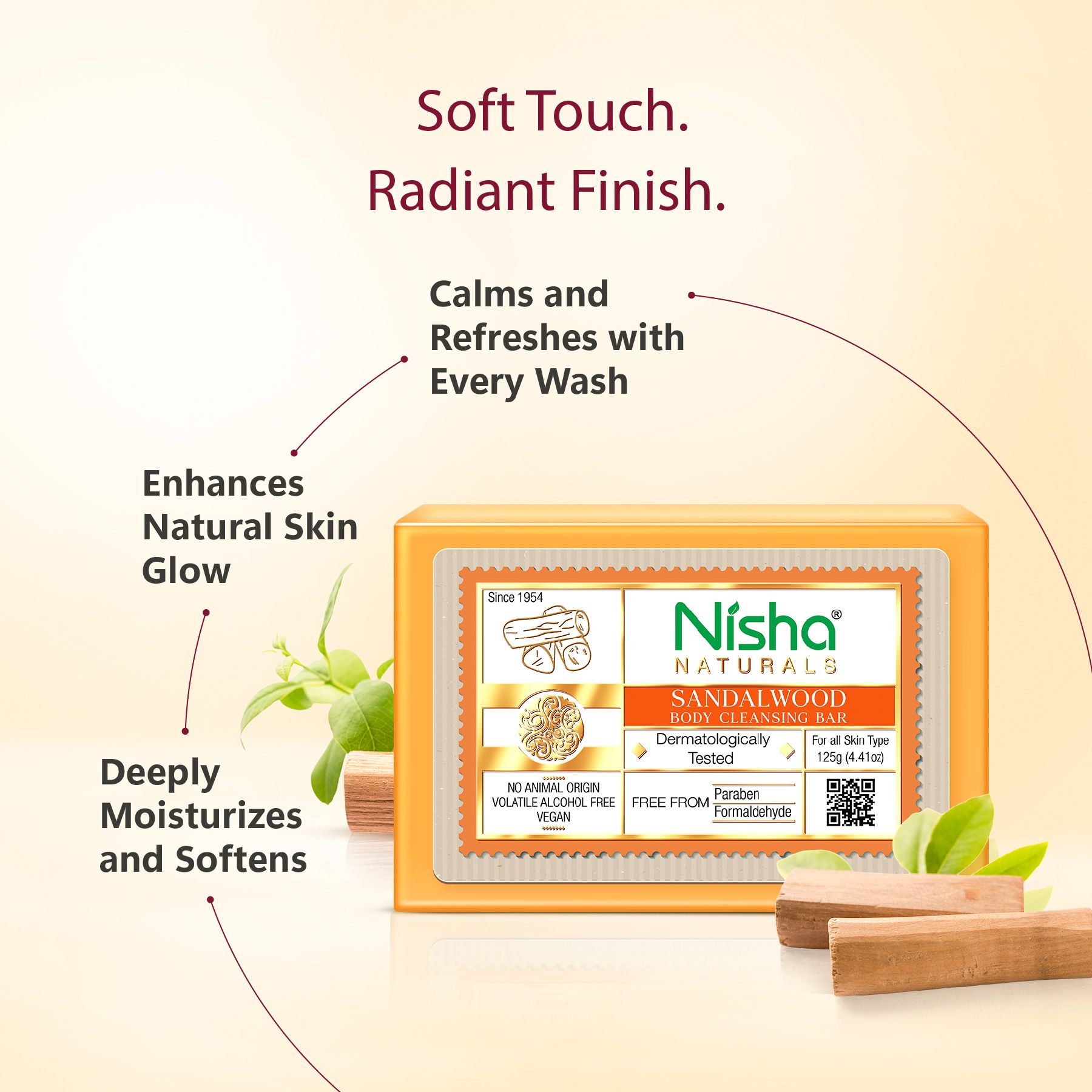 Nisha Sandalwood Body Cleansing Soap Bar 125G – Paraben Free, Vegan, Gentle Cleanse For Soft & Supple Skin, Suitable For All Skin Types, Men & Women image 4