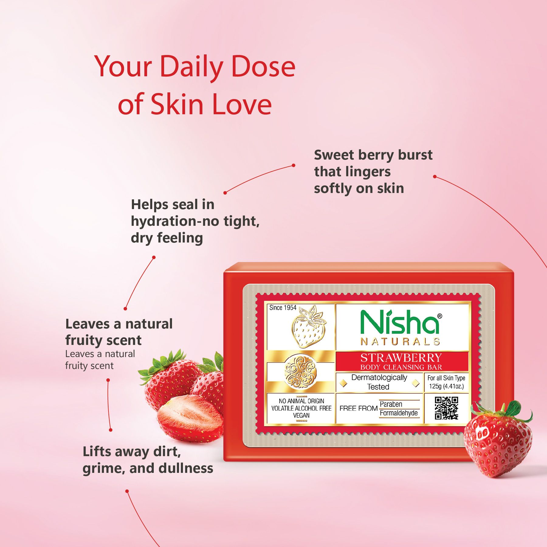 Nisha Strawberry Body Cleansing Soap Bar 125G – Paraben Free, Vegan, Gentle Cleanse For Soft & Supple Skin, Suitable For All Skin Types, Men & Women image 4